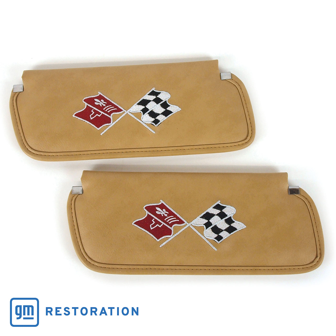 1976-1976 Corvette Sunvisors Buckskin Embroidered W/Logo-408657-Corvette-Store-Online