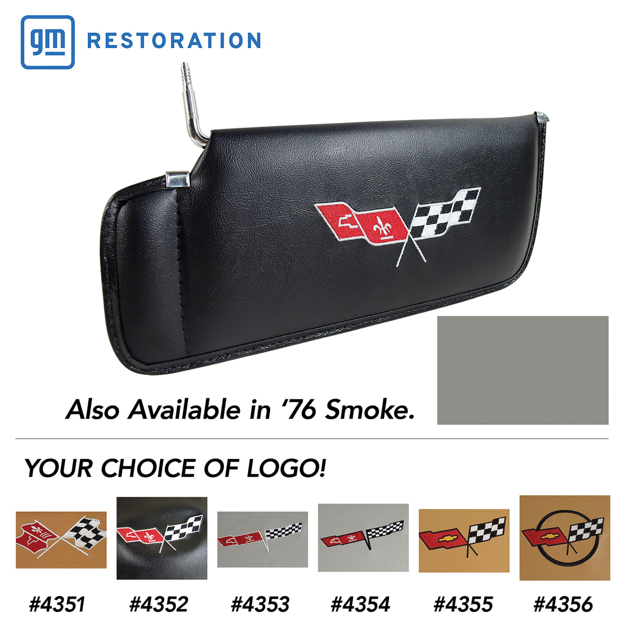1976-1976 Corvette Sunvisors Smoke Embroidered W/Logo-408667-Corvette-Store-Online