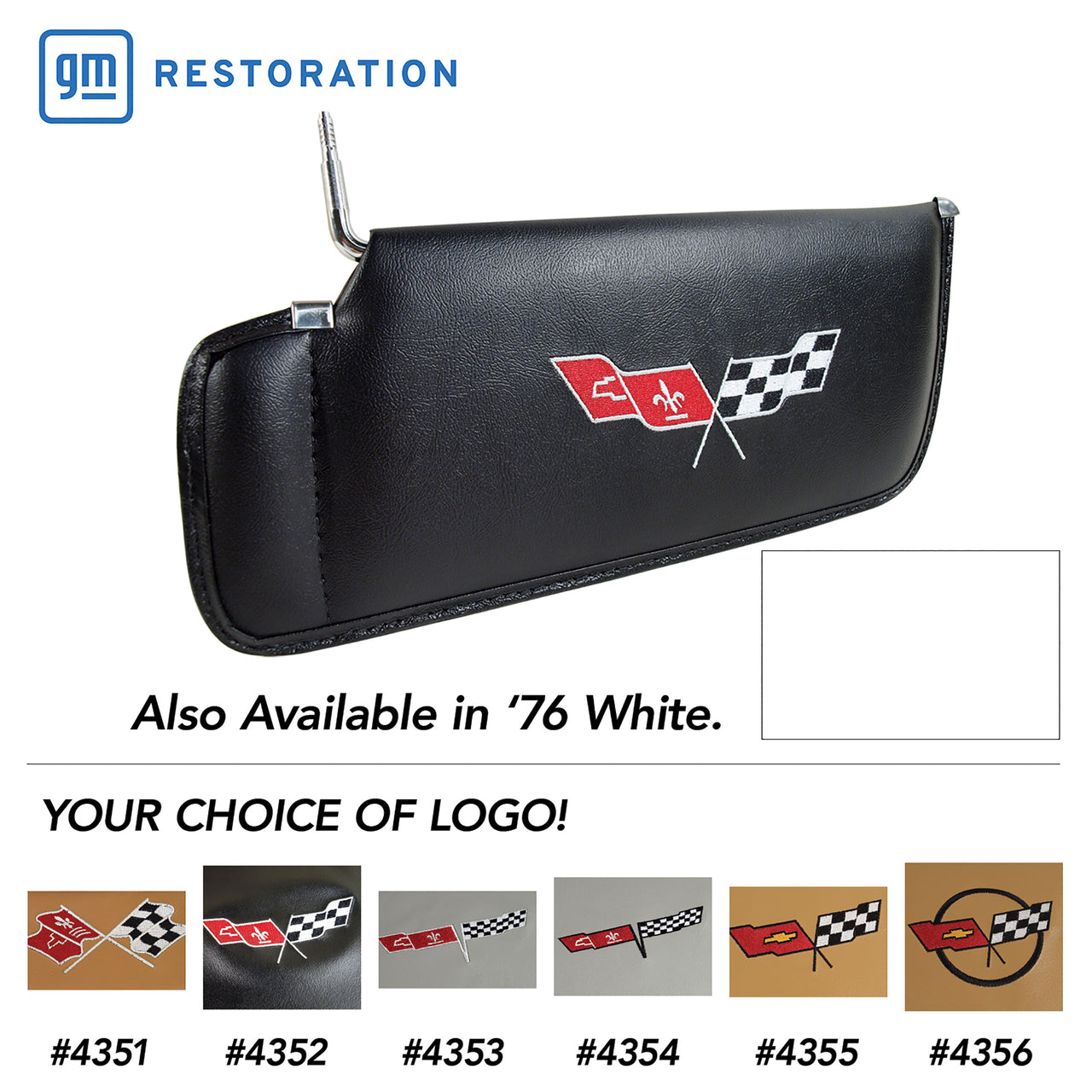 1976-1976 Corvette Sunvisors White Embroidered W/Logo-408676-Corvette-Store-Online