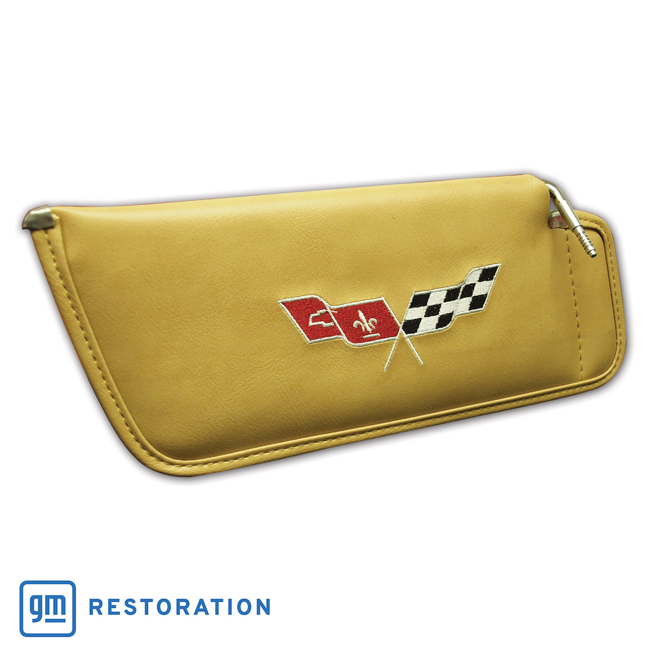 1977-1977 Corvette Sunvisor Buckskin Embroidered W/Logo-408757-Corvette-Store-Online