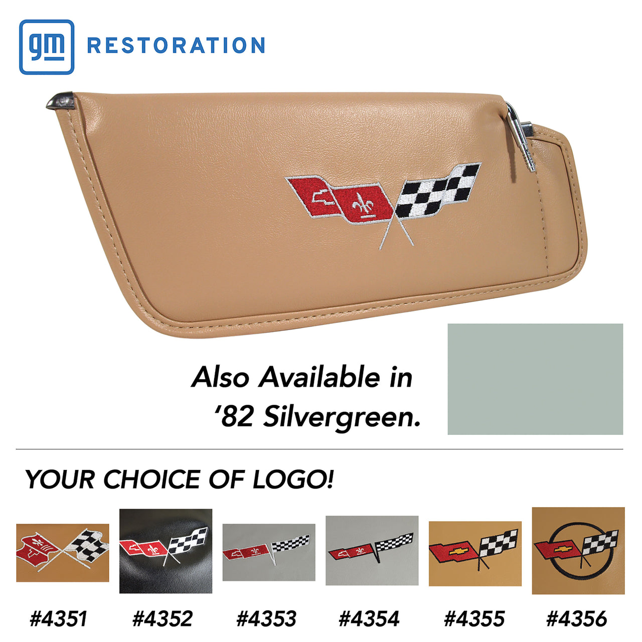1982-1982 Corvette Sunvisor Silvergreen Embroidered W/Logo-408759-Corvette-Store-Online