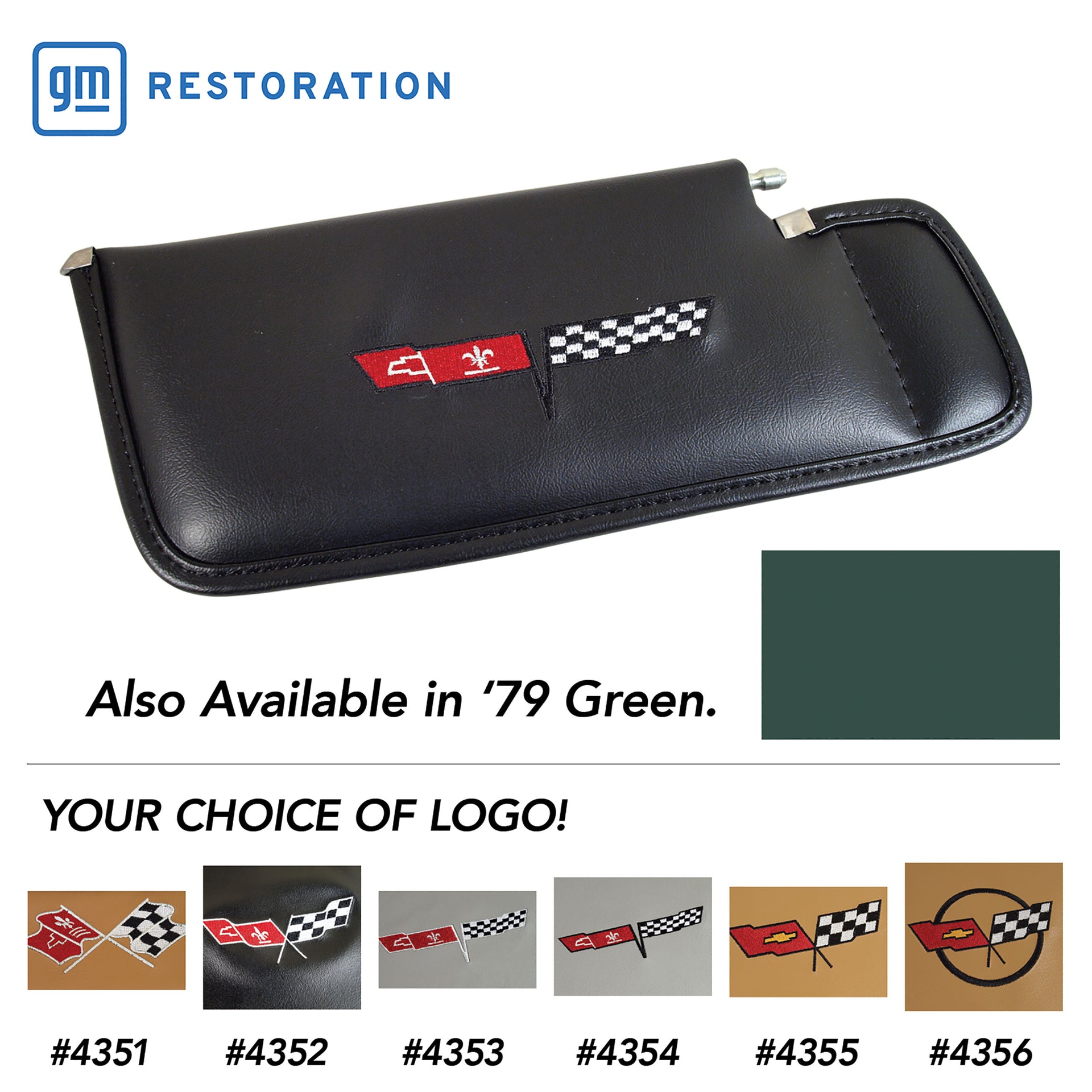 1979-1979 Corvette Sunvisor Green LH Telescopic W/Rod Embroidered W/Logo-410114-Corvette-Store-Online