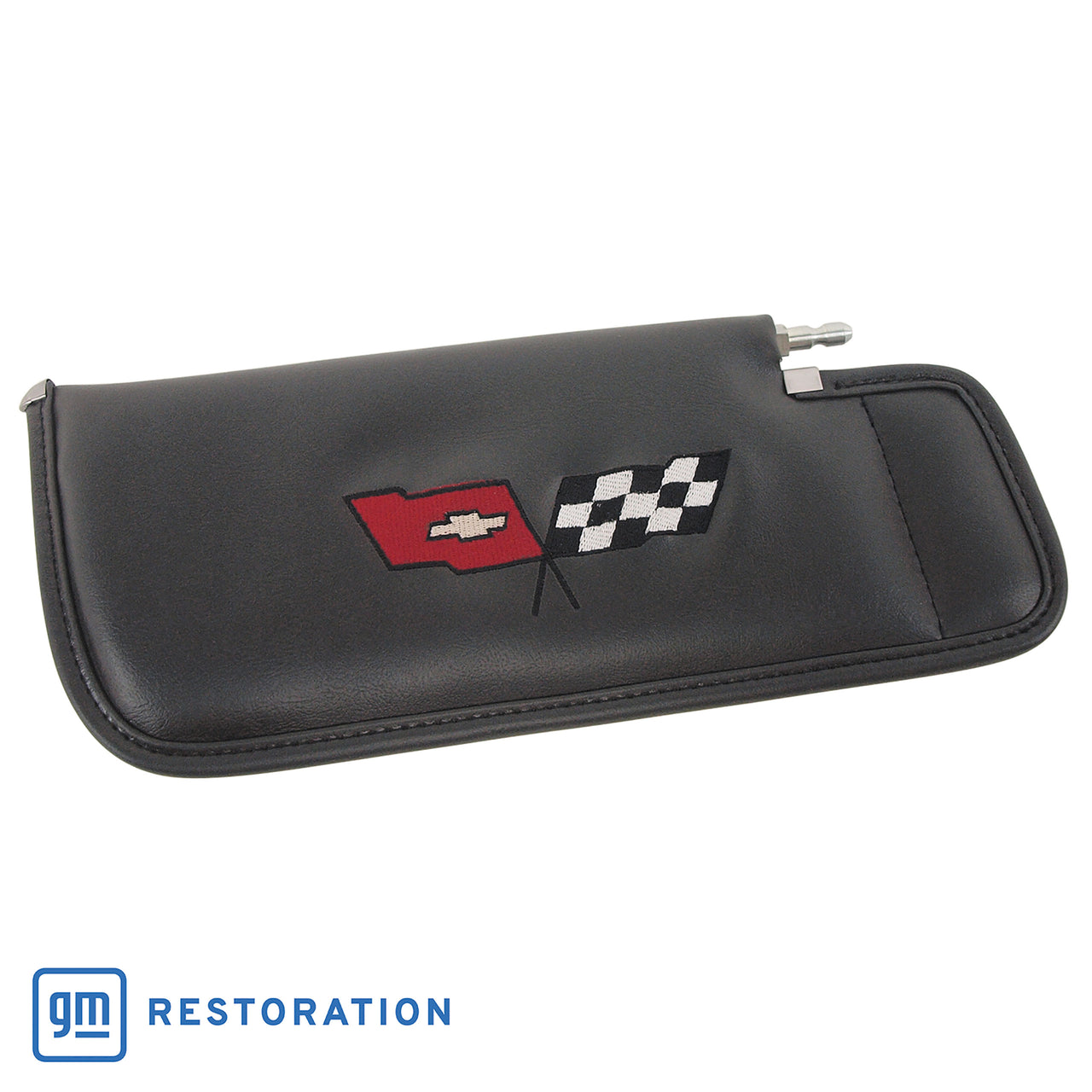 1982-1982 Corvette Sunvisor Charcoal LH Telescopic W/Rod Embroidered W/Logo-410121-Corvette-Store-Online