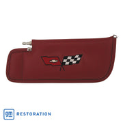 1982-1982 Corvette Sunvisor Red LH Telescopic W/Rod Embroidered W/Logo-410126-Corvette-Store-Online