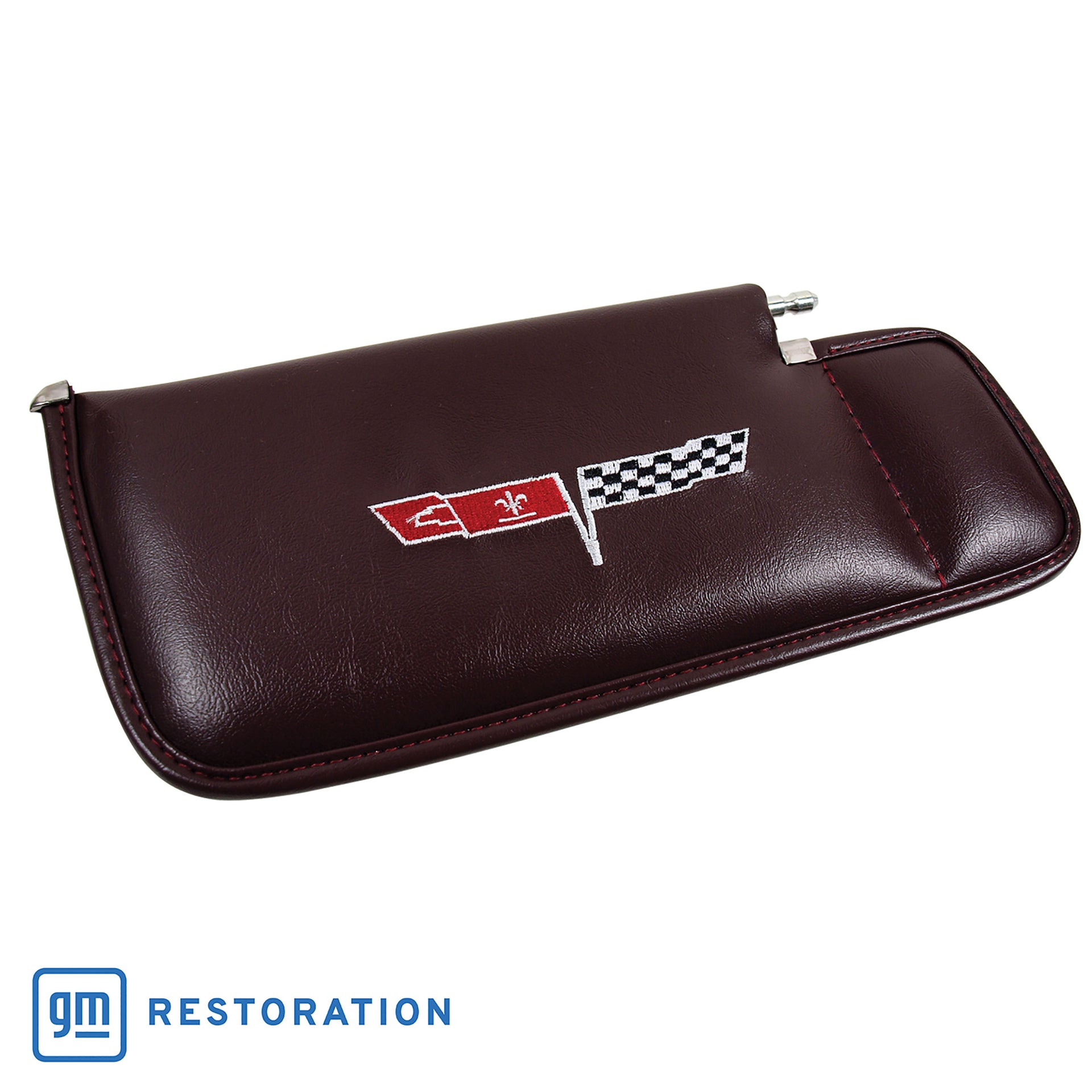 1980-1980 Corvette Sunvisor Claret LH Telescopic W/Rod Embroidered W/Logo-410136-Corvette-Store-Online