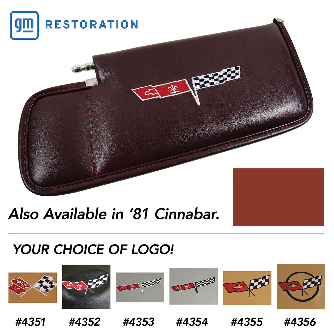 1981-1981 Corvette Sunvisor Cinnabar LH Telescopic W/Rod Embroidered W/Logo-410139-Corvette-Store-Online