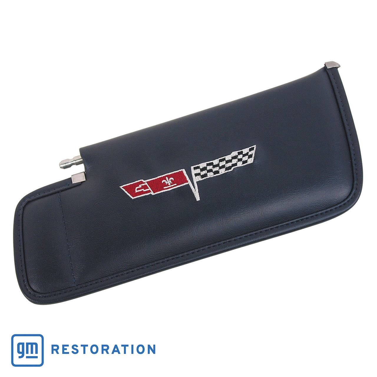1979-1981 Corvette Sunvisor Dark Blue LH Telescopic W/Rod Embroidered W/Logo-410148-Corvette-Store-Online