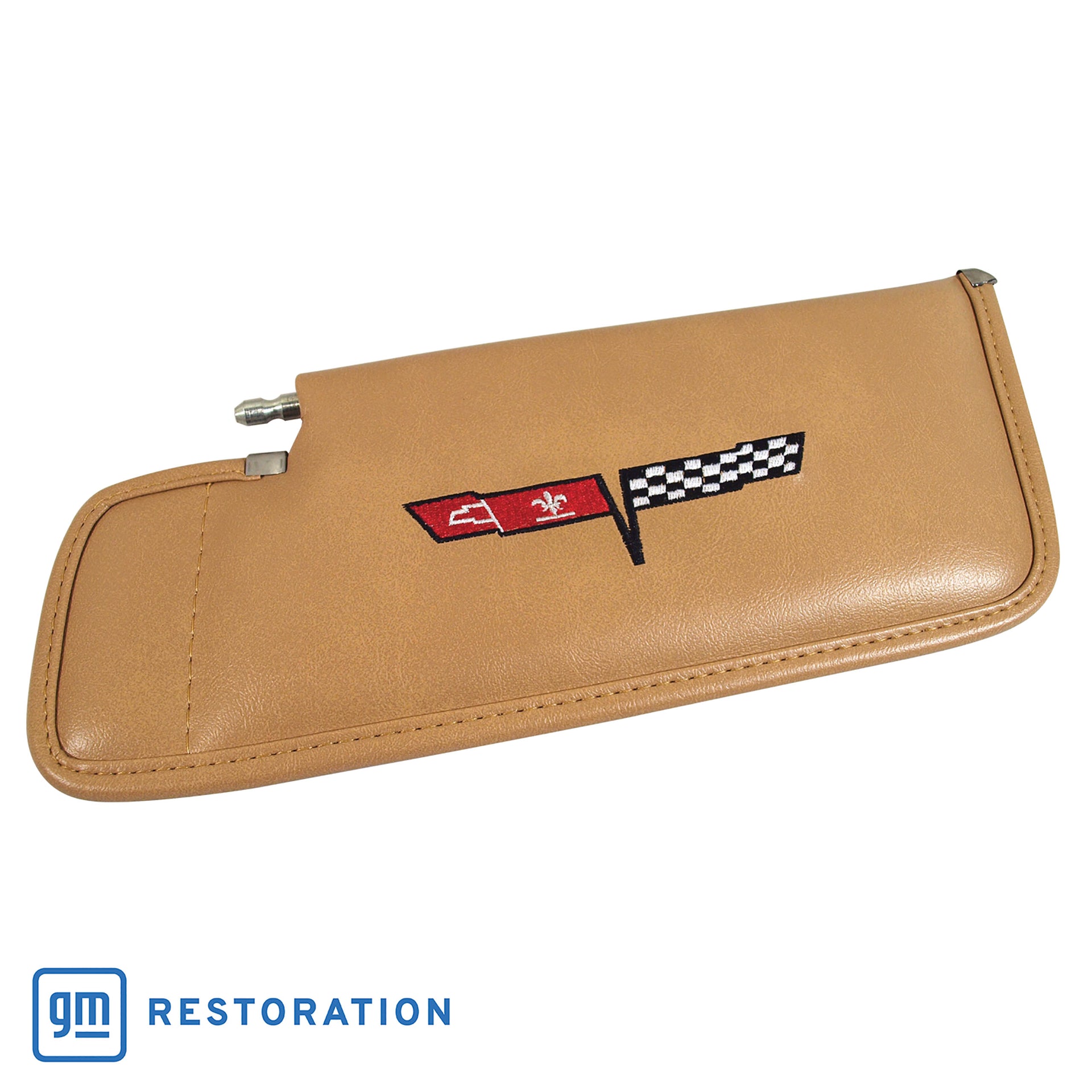 1981-1982 Corvette Sunvisor Camel LH Telescopic W/Rod Embroidered W/Logo-410158-Corvette-Store-Online