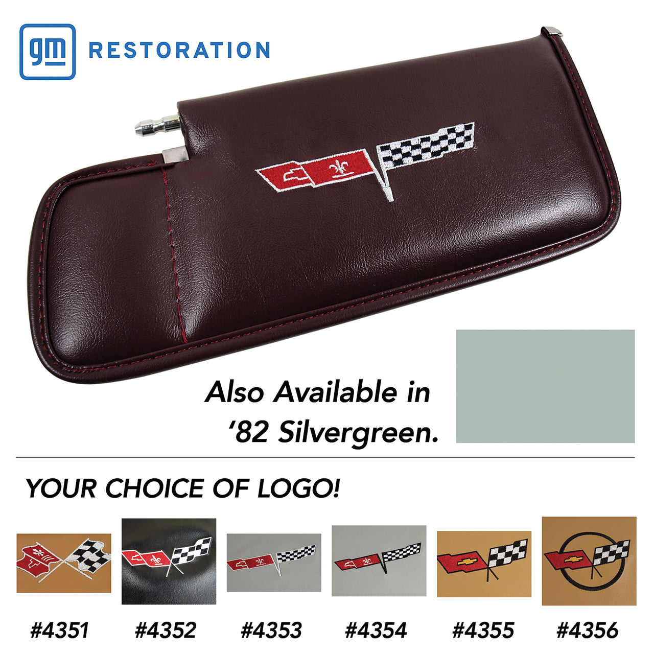 1982-1982 Corvette Sunvisor Silvergreen LH Telescopic W/Rod Embroidered W/Logo-410159-Corvette-Store-Online