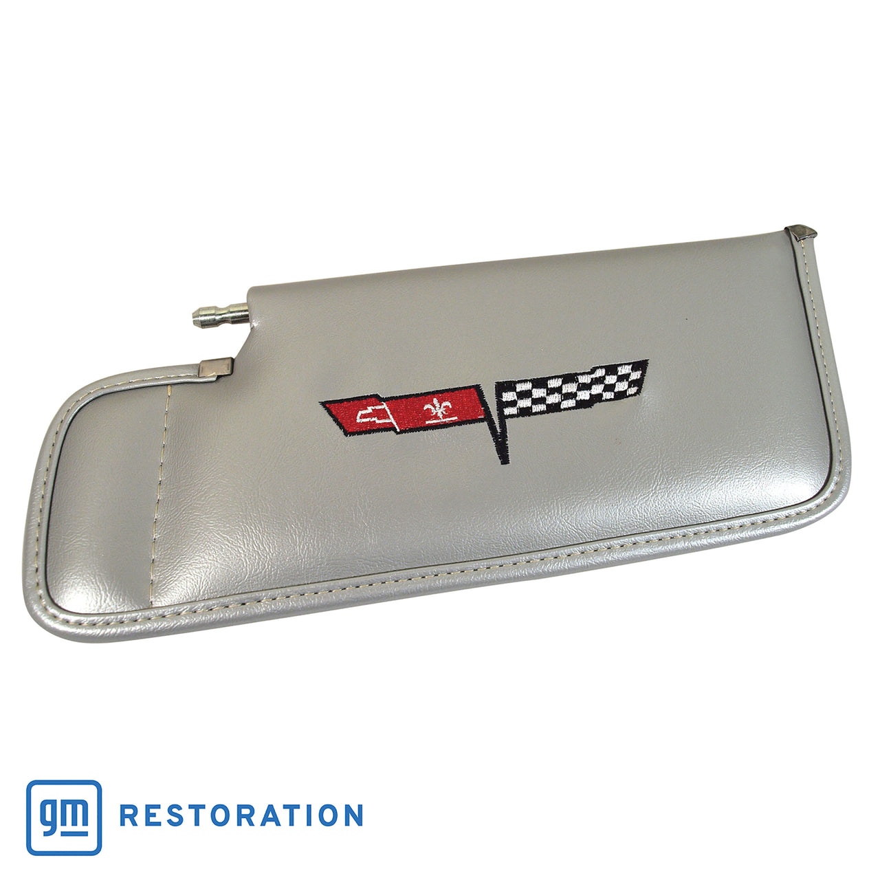 1981-1981 Corvette Sunvisor Silver LH Telescopic W/Rod Embroidered W/Logo-410164-Corvette-Store-Online
