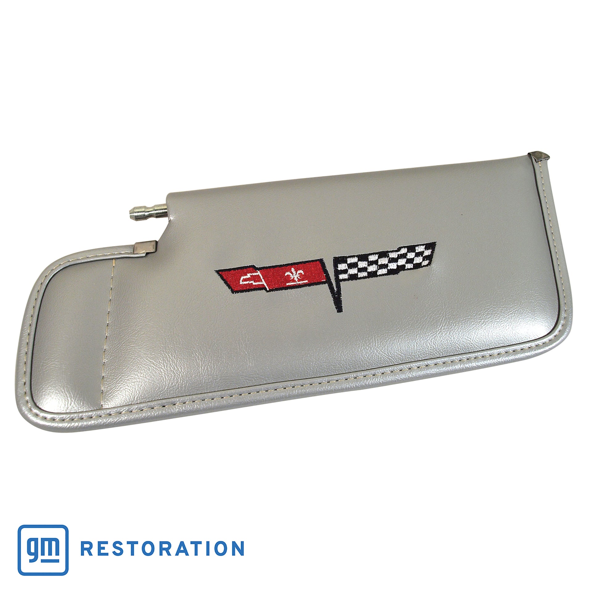 1981-1981 Corvette Sunvisor Silver LH Telescopic W/Rod Embroidered W/Logo-410164-Corvette-Store-Online