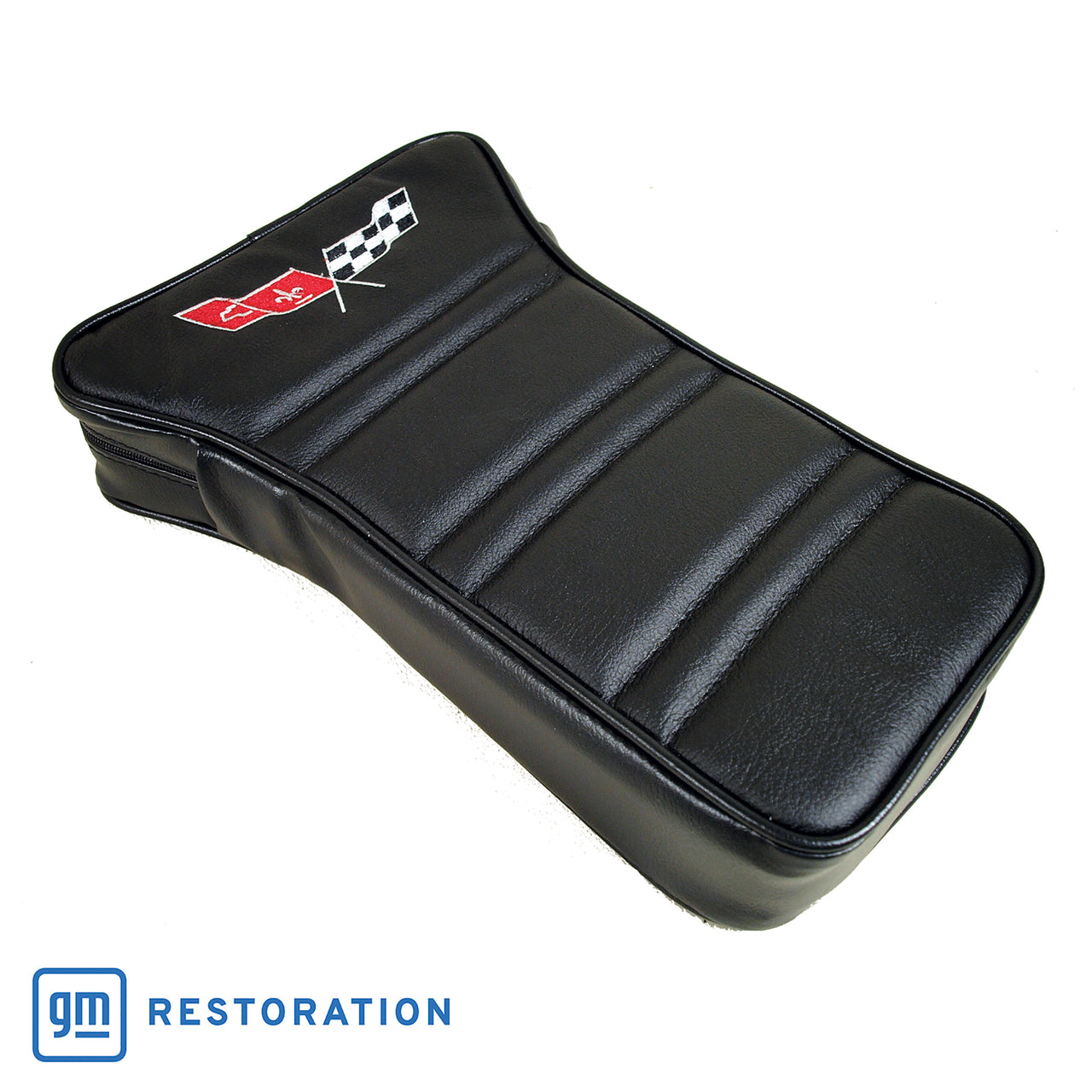 1968-1978 Corvette Center Armrest With Embroidered C3 Cross Flags - Black-414920E-Corvette-Store-Online