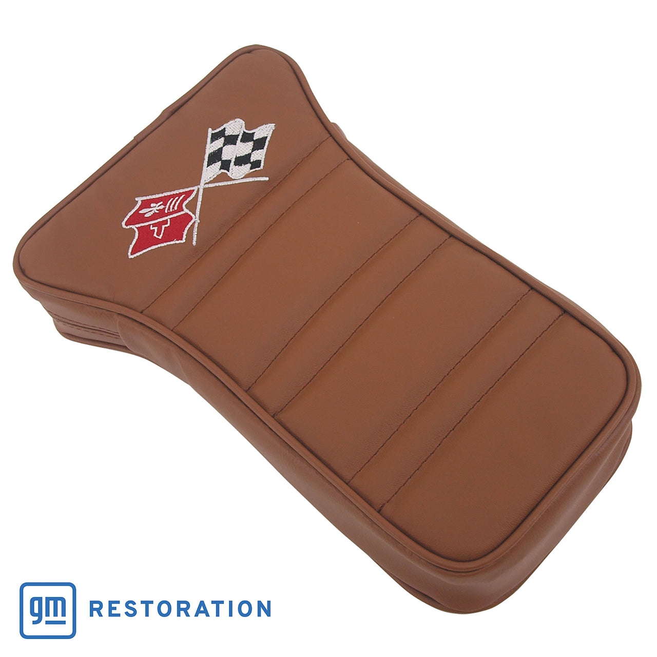 1973-1973 Corvette Center Armrest With Embroidered C3 Cross Flags - Dark Saddle-414923E-Corvette-Store-Online