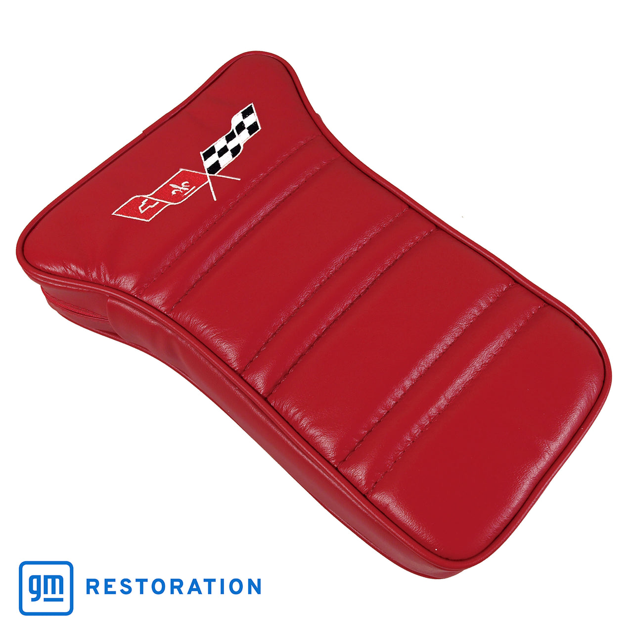 1977-1978 Corvette Center Armrest With Embroidered C3 Cross Flags - Red-414924E-Corvette-Store-Online