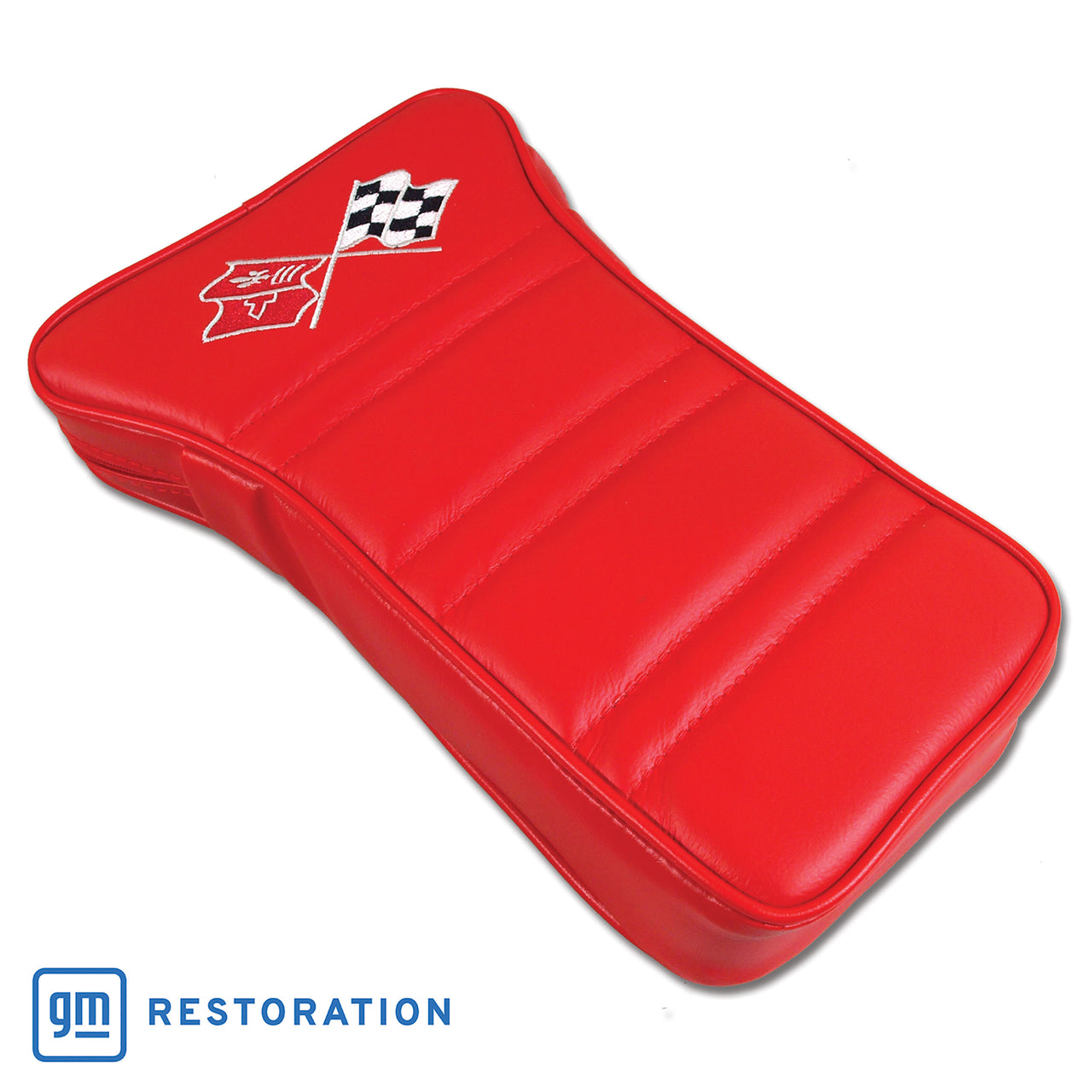 1968-1972 Corvette Center Armrest With Embroidered C3 Cross Flags - Red-414930E-Corvette-Store-Online