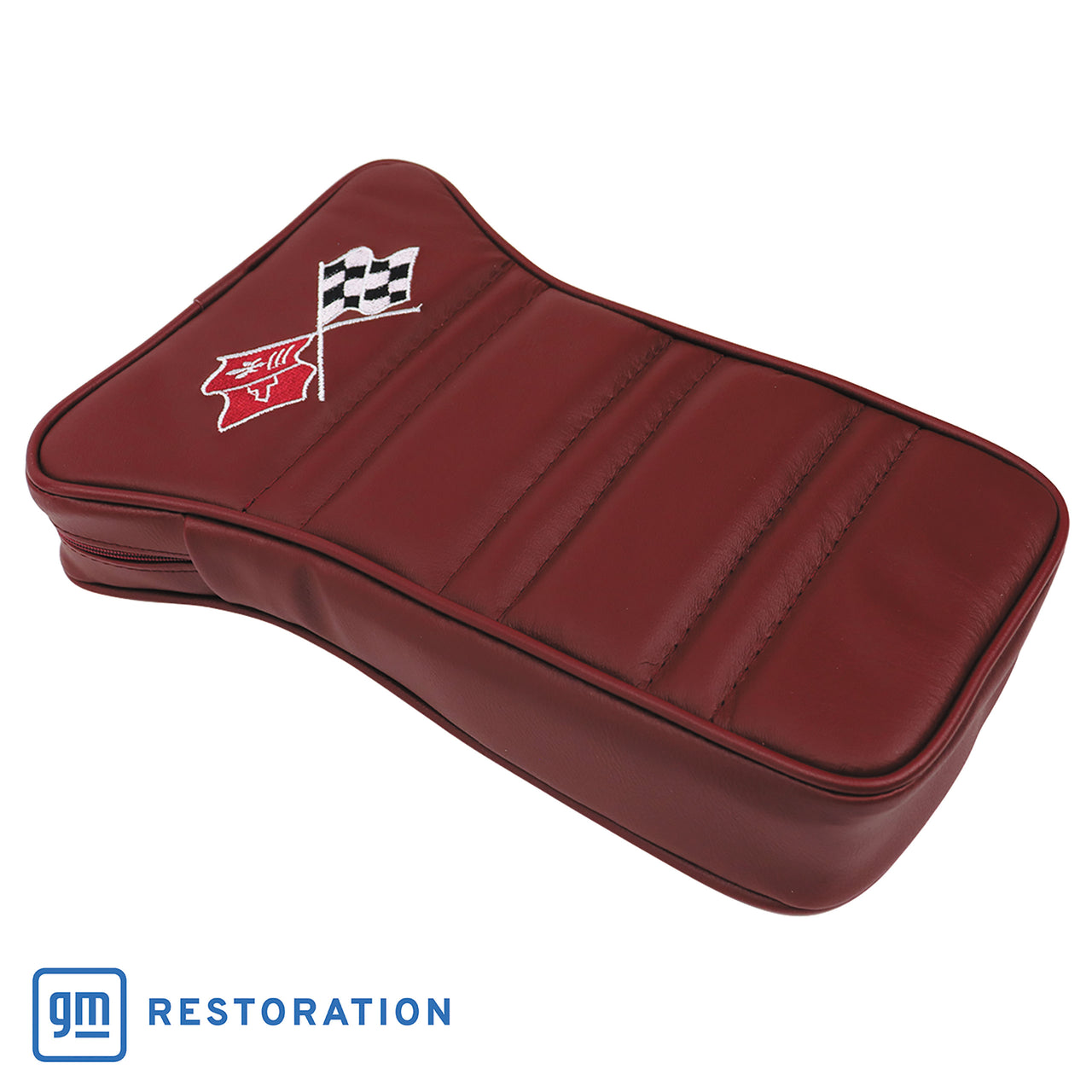 1973-1975 Corvette Center Armrest With Embroidered C3 Cross Flags - Oxblood-414931E-Corvette-Store-Online