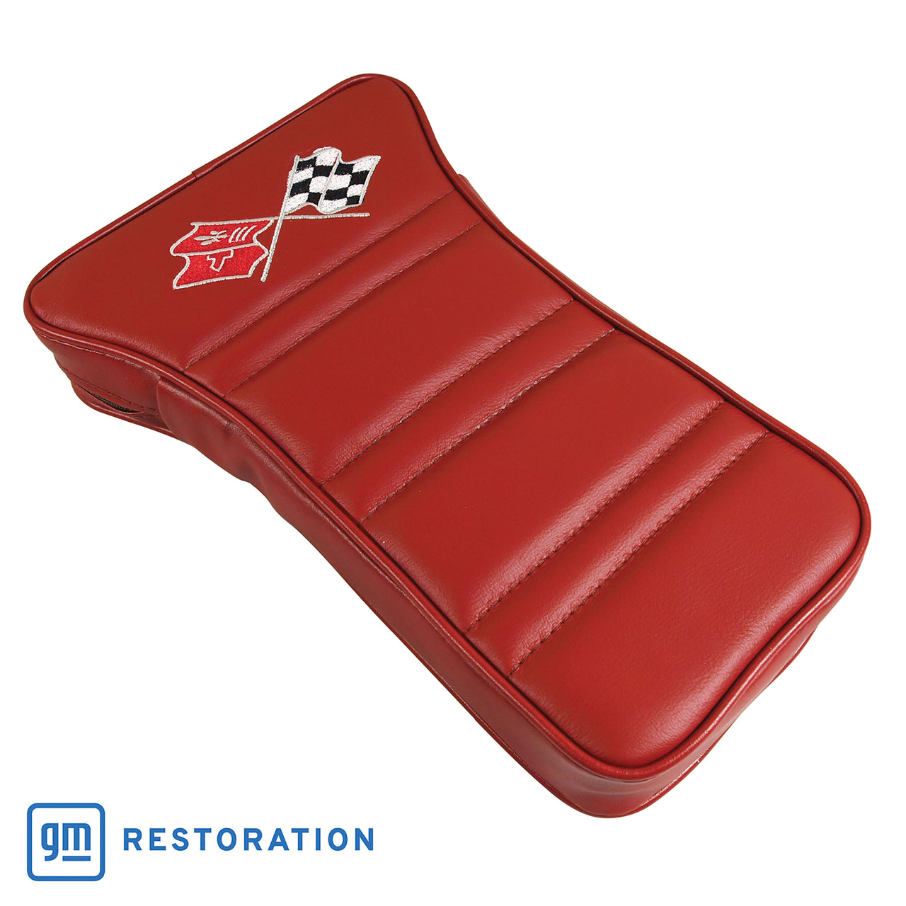 1976-1976 Corvette Center Armrest With Embroidered C3 Cross Flags - Firethorn-414934E-Corvette-Store-Online