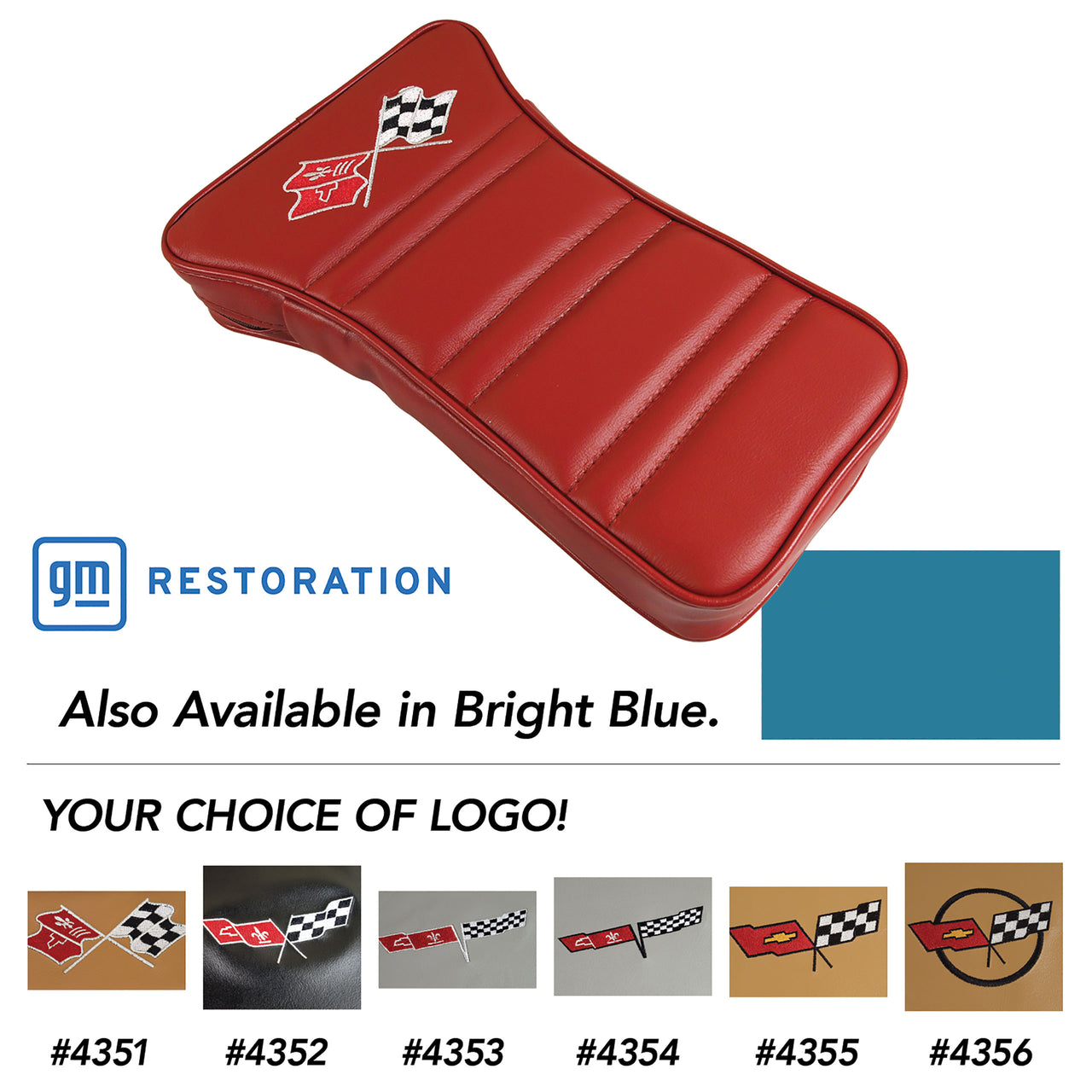 1969-1970 Corvette Center Armrest With Embroidered C3 Cross Flags - Bright Blue-414941E-Corvette-Store-Online