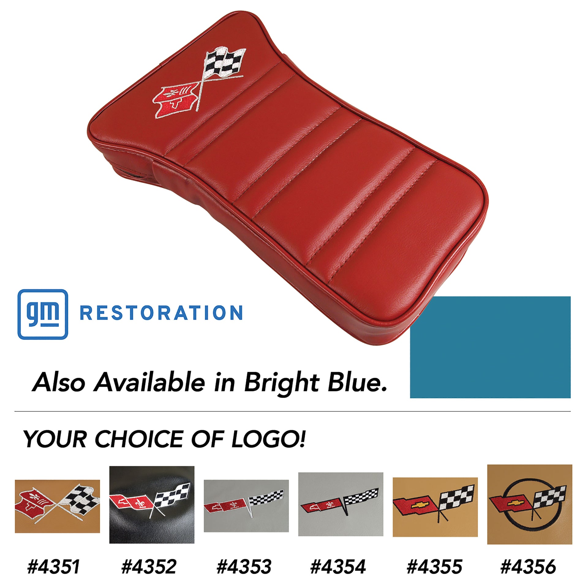 1969-1970 Corvette Center Armrest With Embroidered C3 Cross Flags - Bright Blue-414941E-Corvette-Store-Online