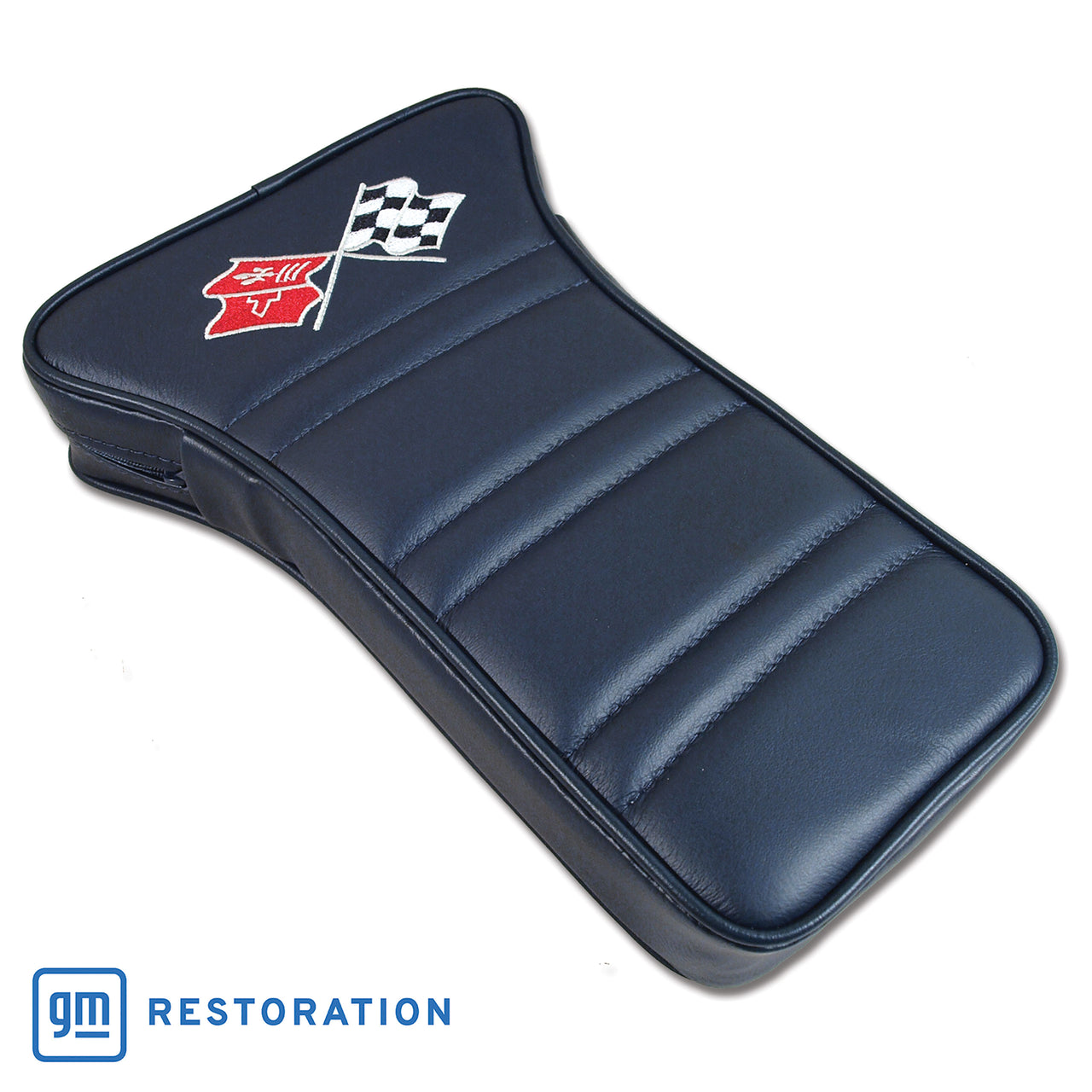 1973-1975 Corvette Center Armrest With Embroidered C3 Cross Flags - Dark Blue-414943E-Corvette-Store-Online