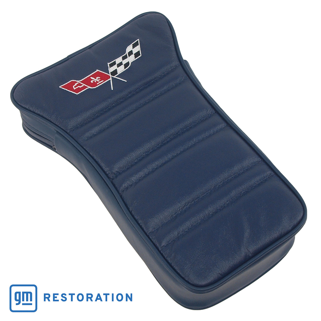 1977-1977 Corvette Center Armrest With Embroidered C3 Cross Flags - Dark Blue-414945E-Corvette-Store-Online