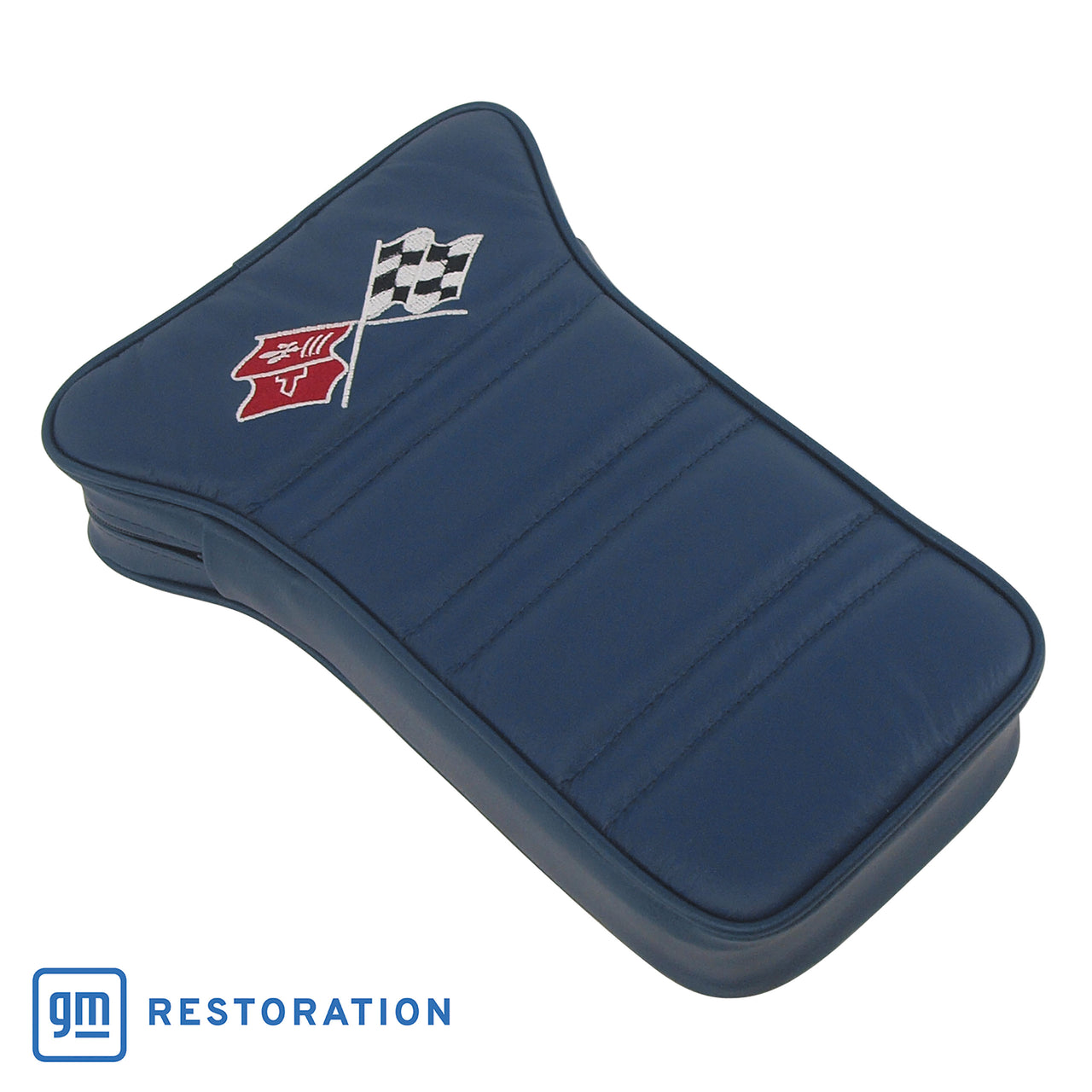 1971-1972 Corvette Center Armrest With Embroidered C3 Cross Flags - Royal Blue-414947E-Corvette-Store-Online
