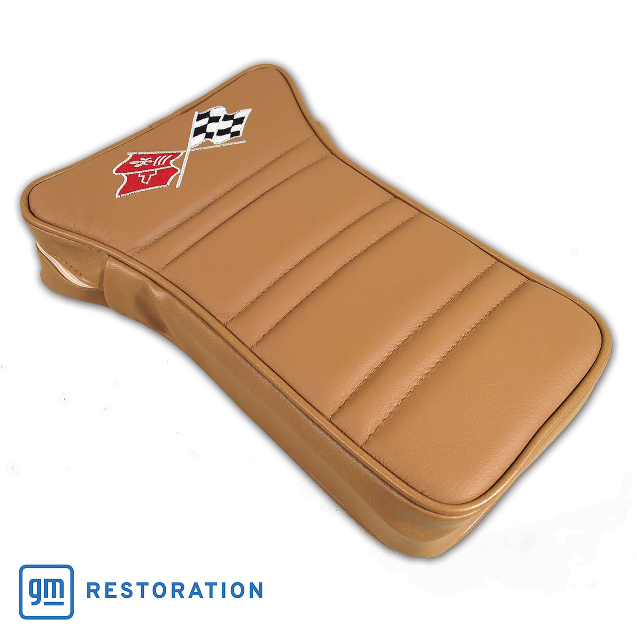 1973-1975 Corvette Center Armrest With Embroidered C3 Cross Flags - Medium Saddle-414951E-Corvette-Store-Online