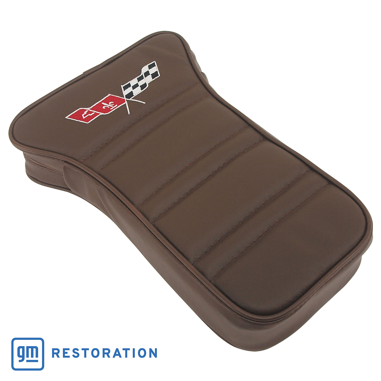 1976-1978 Corvette Center Armrest With Embroidered C3 Cross Flags - Dark Brown-414955E-Corvette-Store-Online