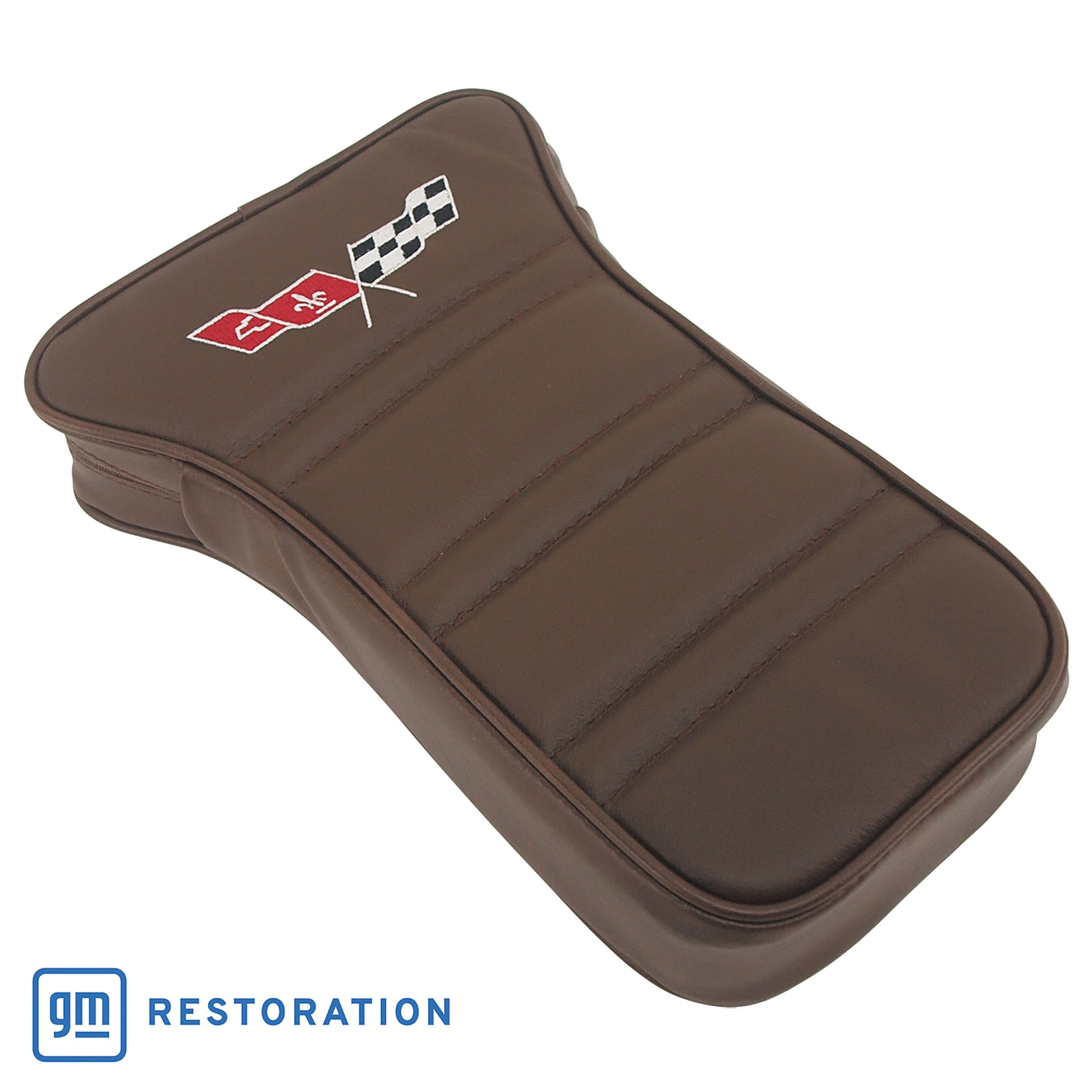 1976-1978 Corvette Center Armrest With Embroidered C3 Cross Flags - Dark Brown-414955E-Corvette-Store-Online