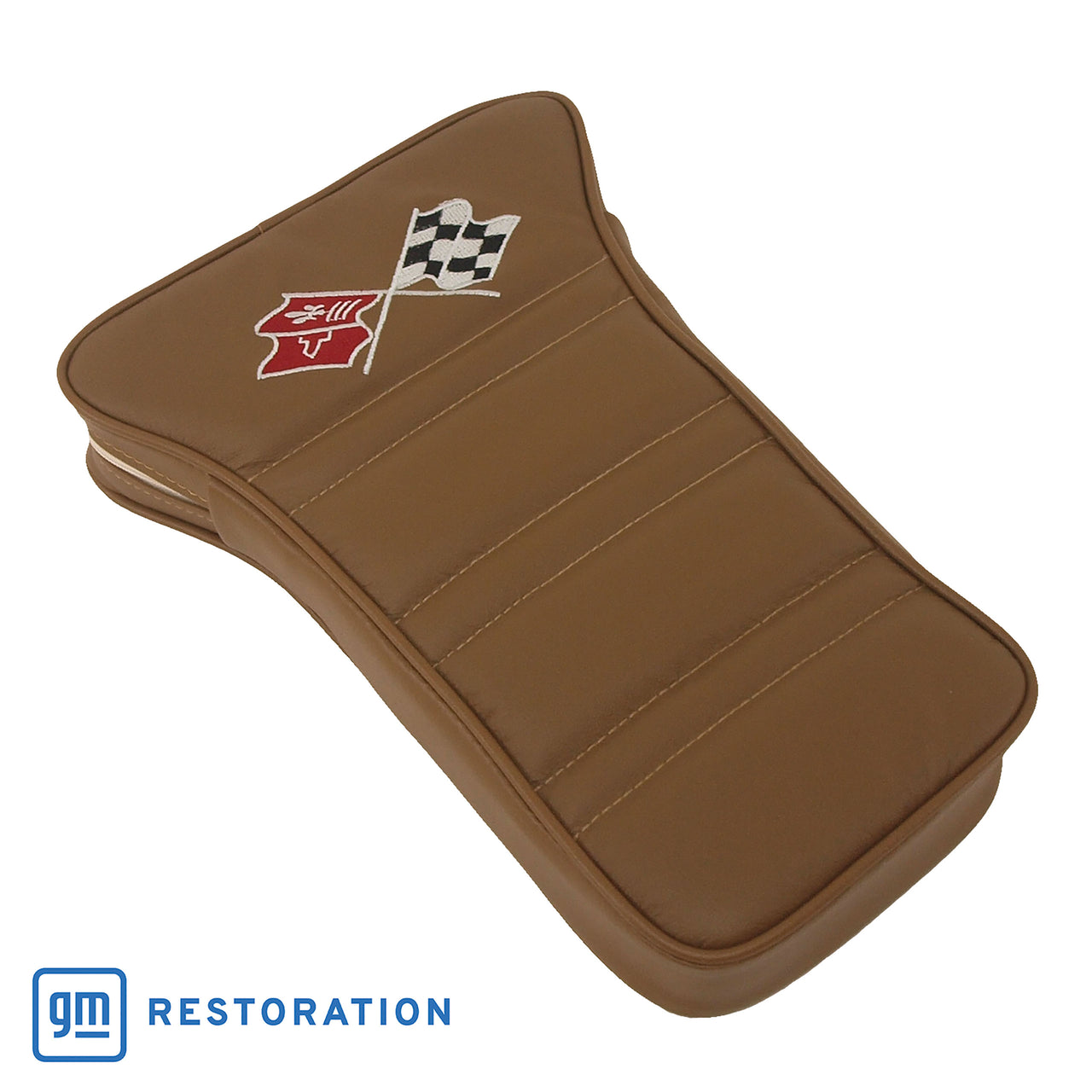 1969-1969 Corvette Center Armrest With Embroidered C3 Cross Flags - Saddle-414956E-Corvette-Store-Online
