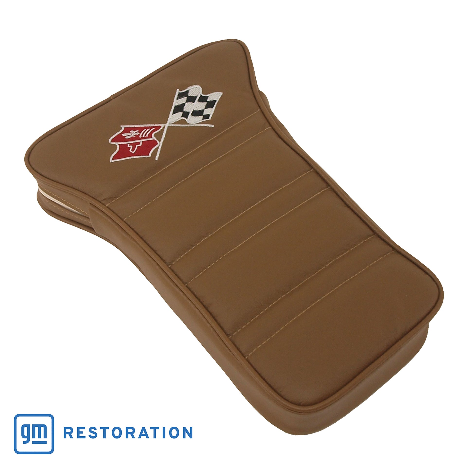 1969-1969 Corvette Center Armrest With Embroidered C3 Cross Flags - Saddle-414956E-Corvette-Store-Online