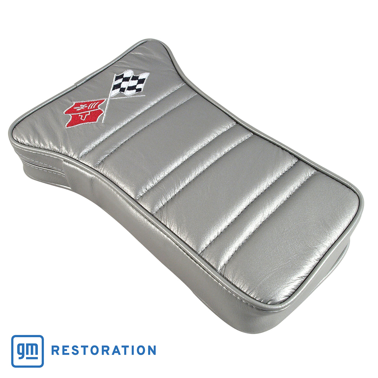 1974-1975 Corvette Center Armrest With Embroidered C3 Cross Flags - Silver-414961E-Corvette-Store-Online