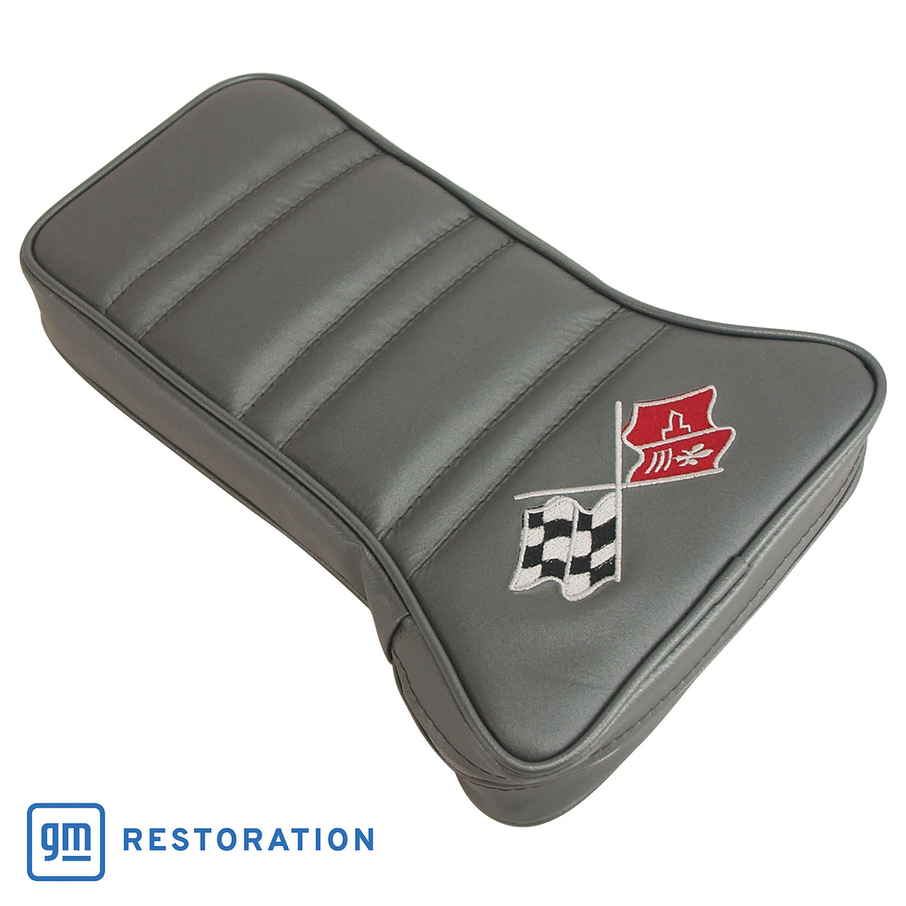 1968-1969 Corvette Center Armrest With Embroidered C3 Cross Flags - Gunmetal-414963E-Corvette-Store-Online