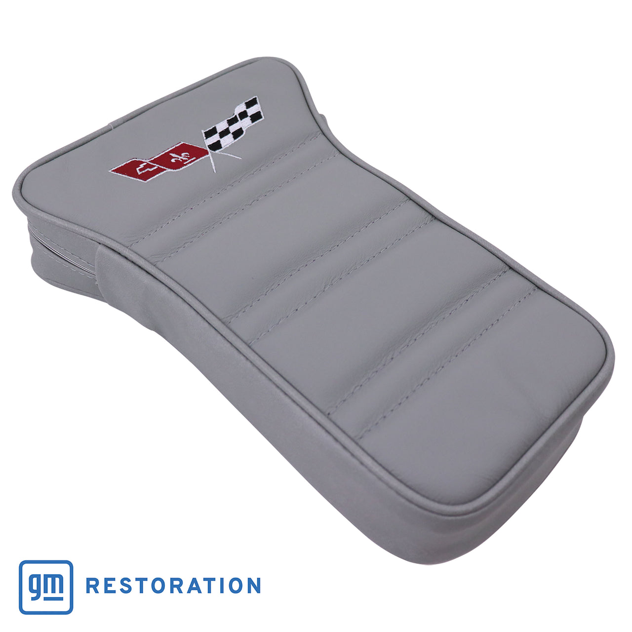 1976-1977 Corvette Center Armrest With Embroidered C3 Cross Flags - Smoke-414967E-Corvette-Store-Online