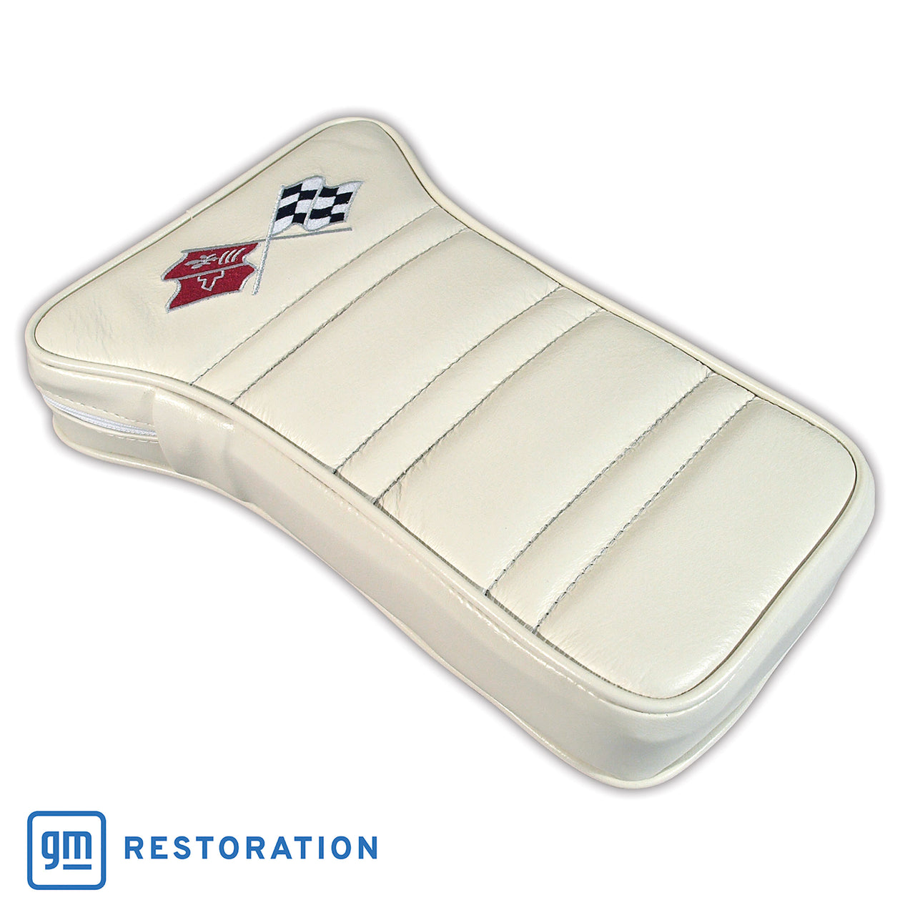1976-1977 Corvette Center Armrest With Embroidered C3 Cross Flags - White-414976E-Corvette-Store-Online