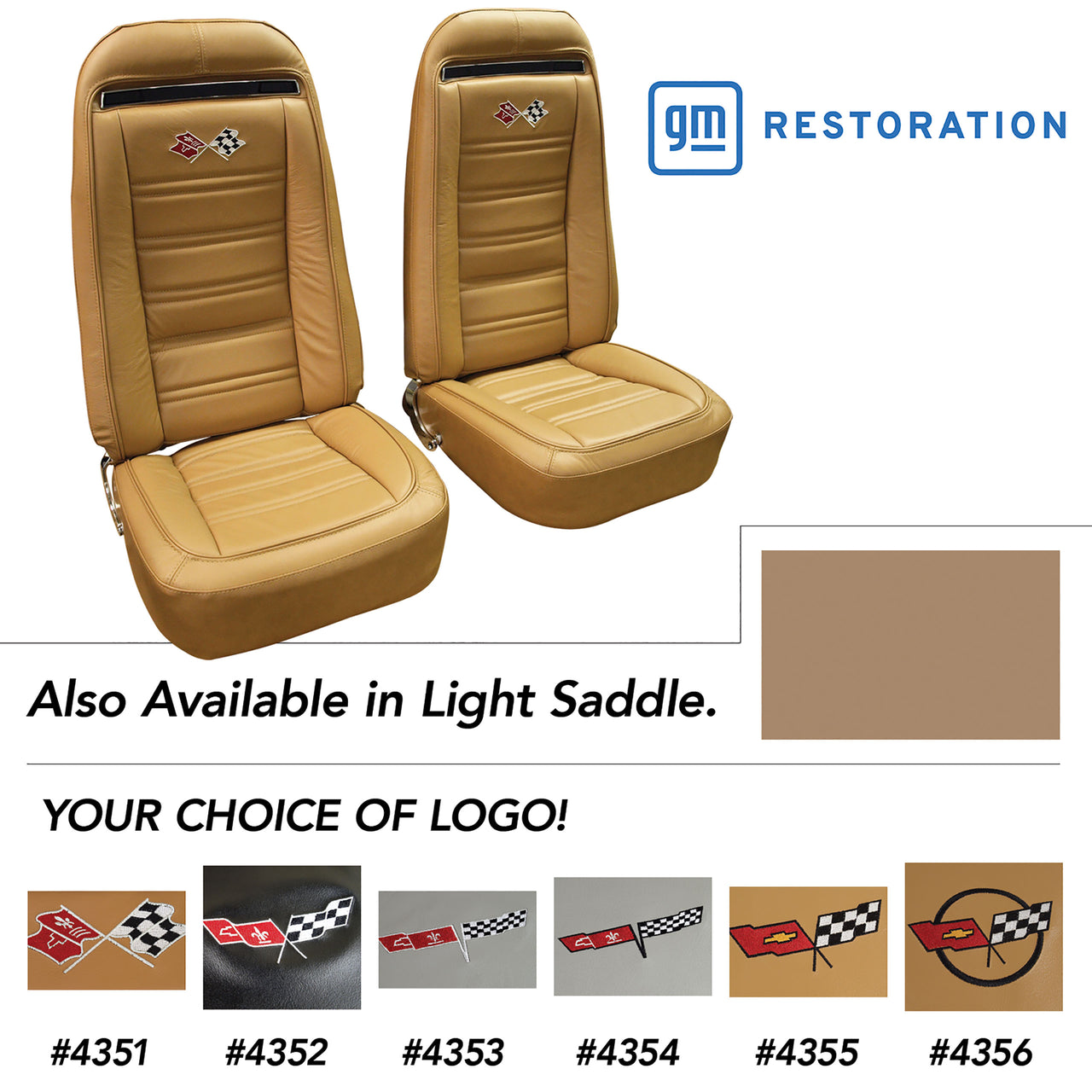 1972-1972 Corvette Embroidered Leather Seat Covers Light Saddle Lthr/Vnyl Original-419215E-Corvette-Store-Online
