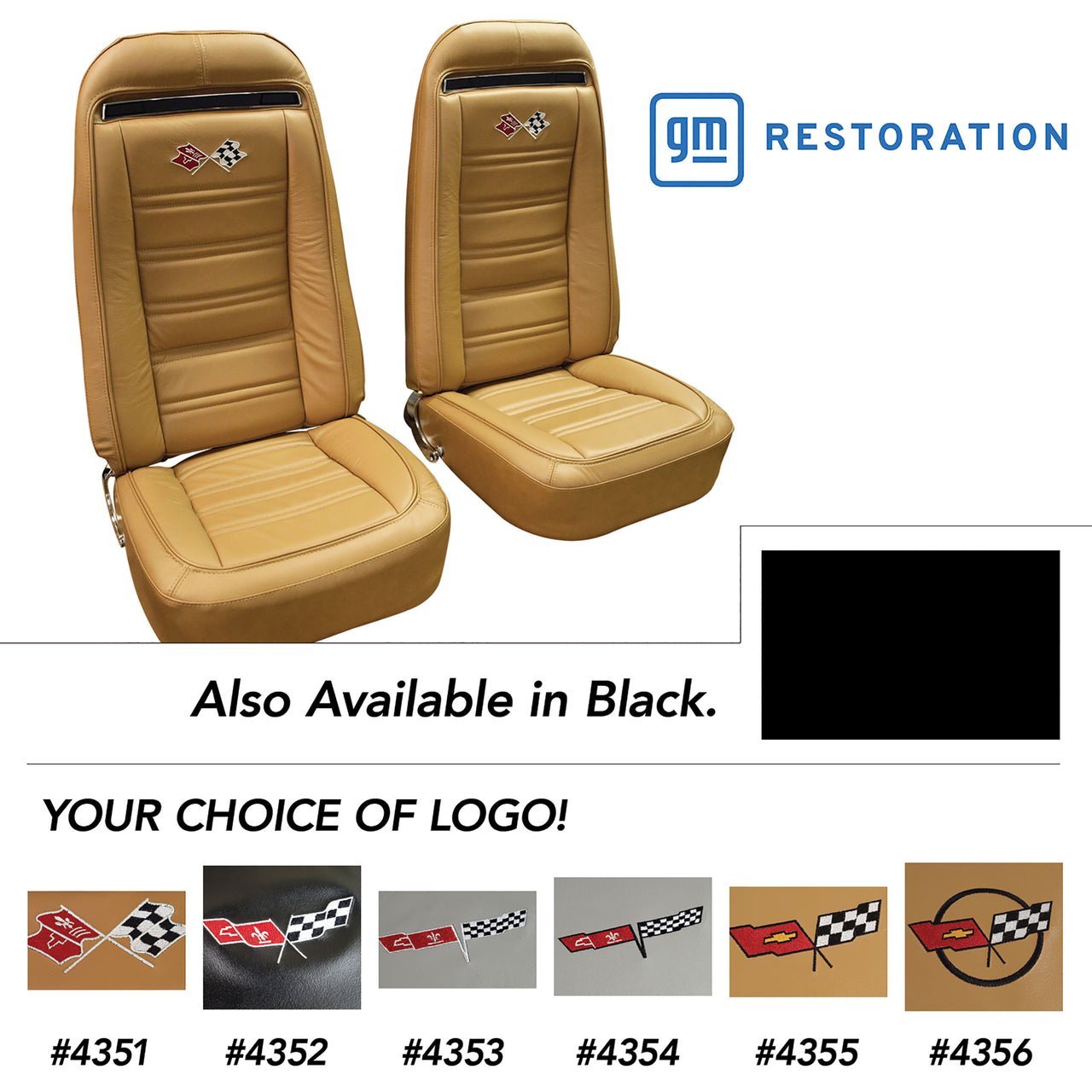 1972-1972 Corvette Embroidered Leather Seat Covers Black Leather/Vinyl Original-419220E-Corvette-Store-Online