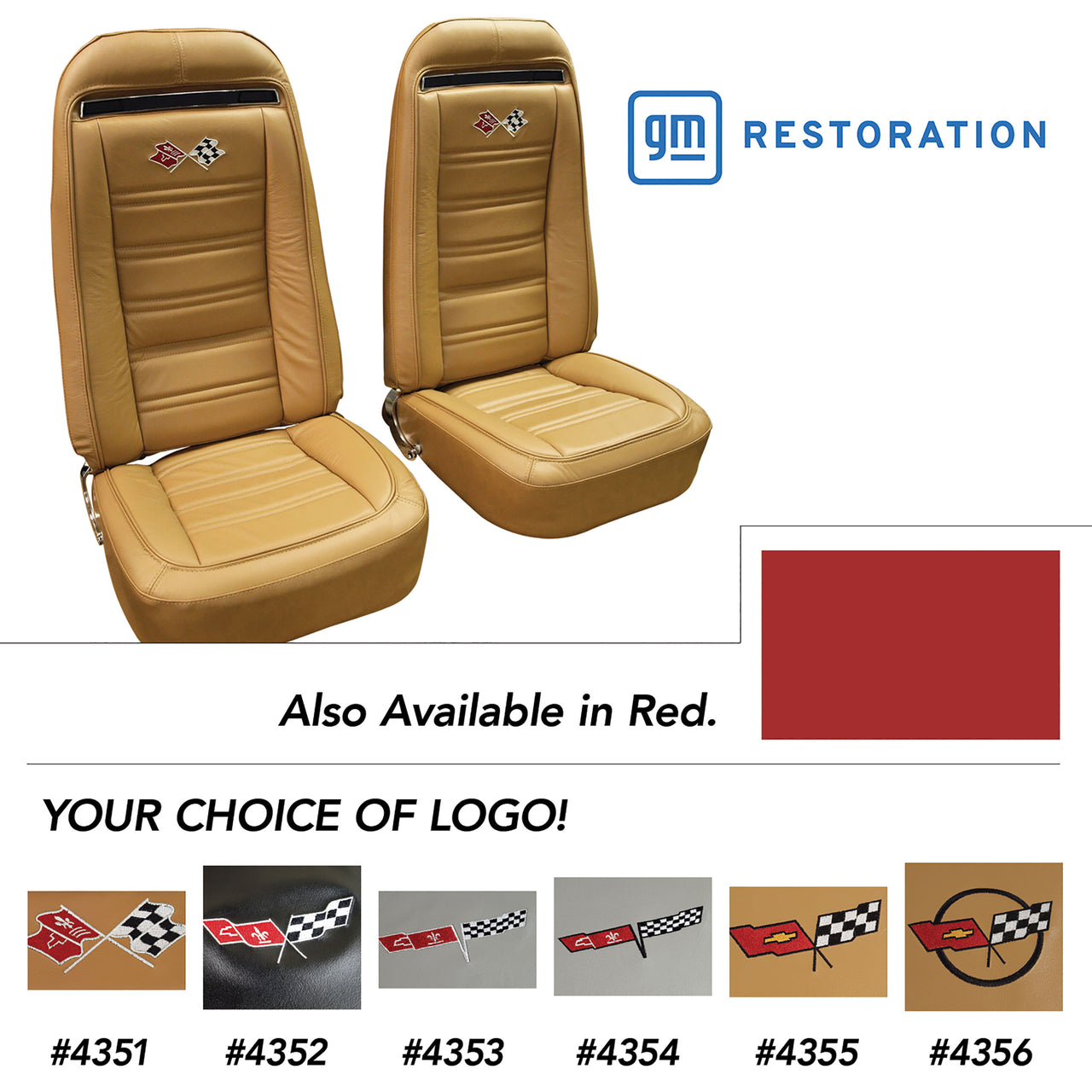 1972-1972 Corvette Embroidered Leather Seat Covers Red Leather/Vinyl Original-419230E-Corvette-Store-Online