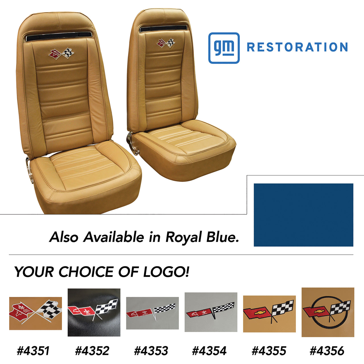 1972-1972 Corvette Embroidered Leather Seat Covers Royal Blue Lthr/Vnyl Original-419247E-Corvette-Store-Online