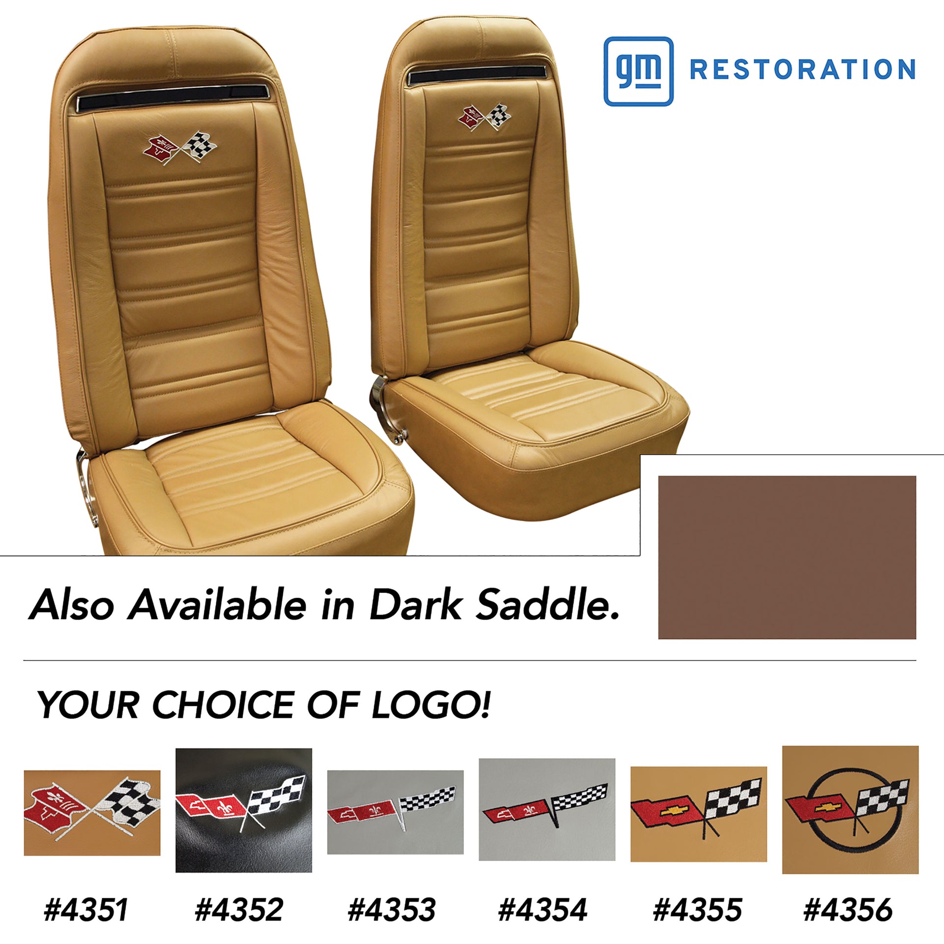 1972-1972 Corvette Embroidered Leather Seat Covers Dk Saddle Lthr/Vnyl Original-419253E-Corvette-Store-Online