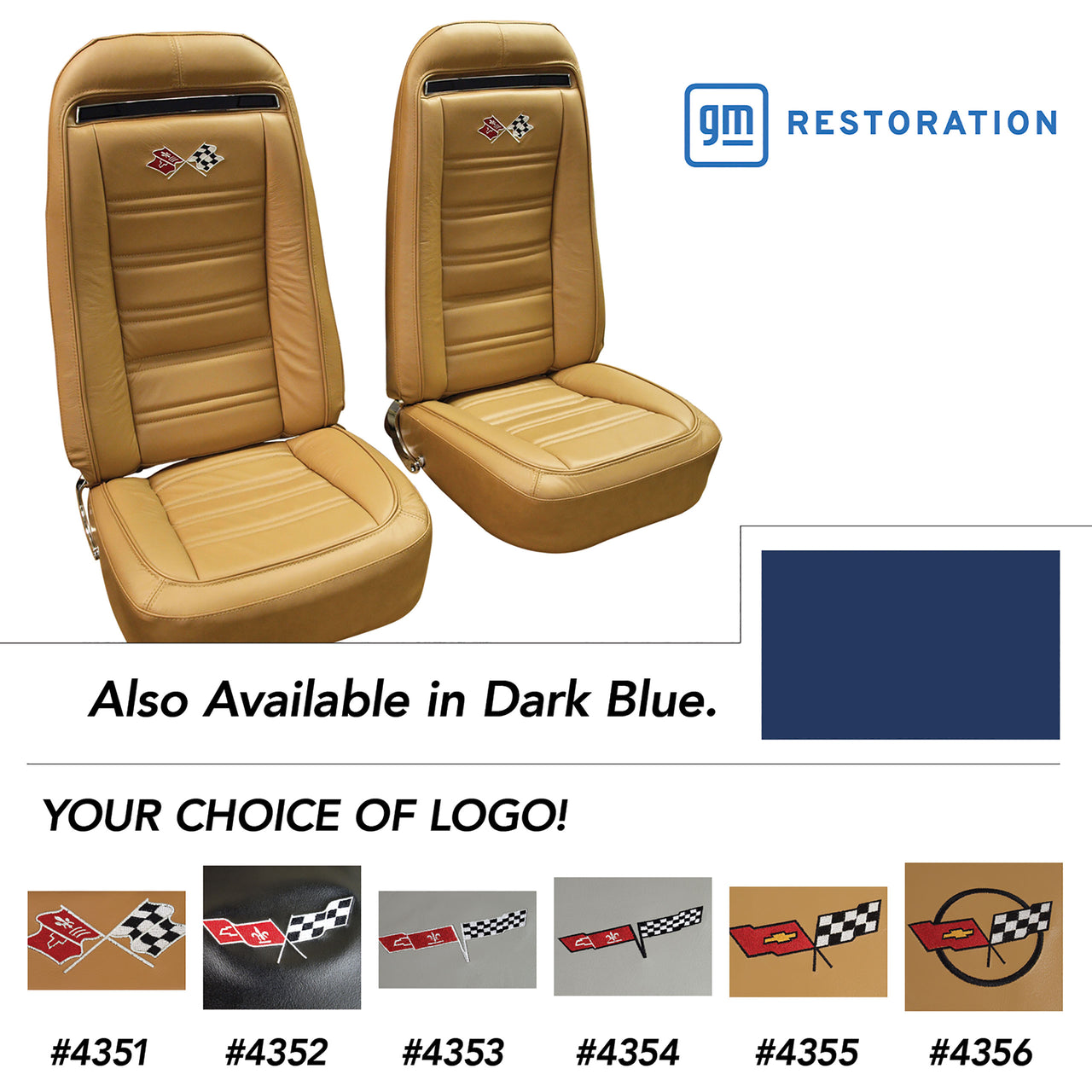 1973-1974 Corvette Embroidered OE Style Seat Covers - Dark Blue Leather/Vinyl-419343E-Corvette-Store-Online