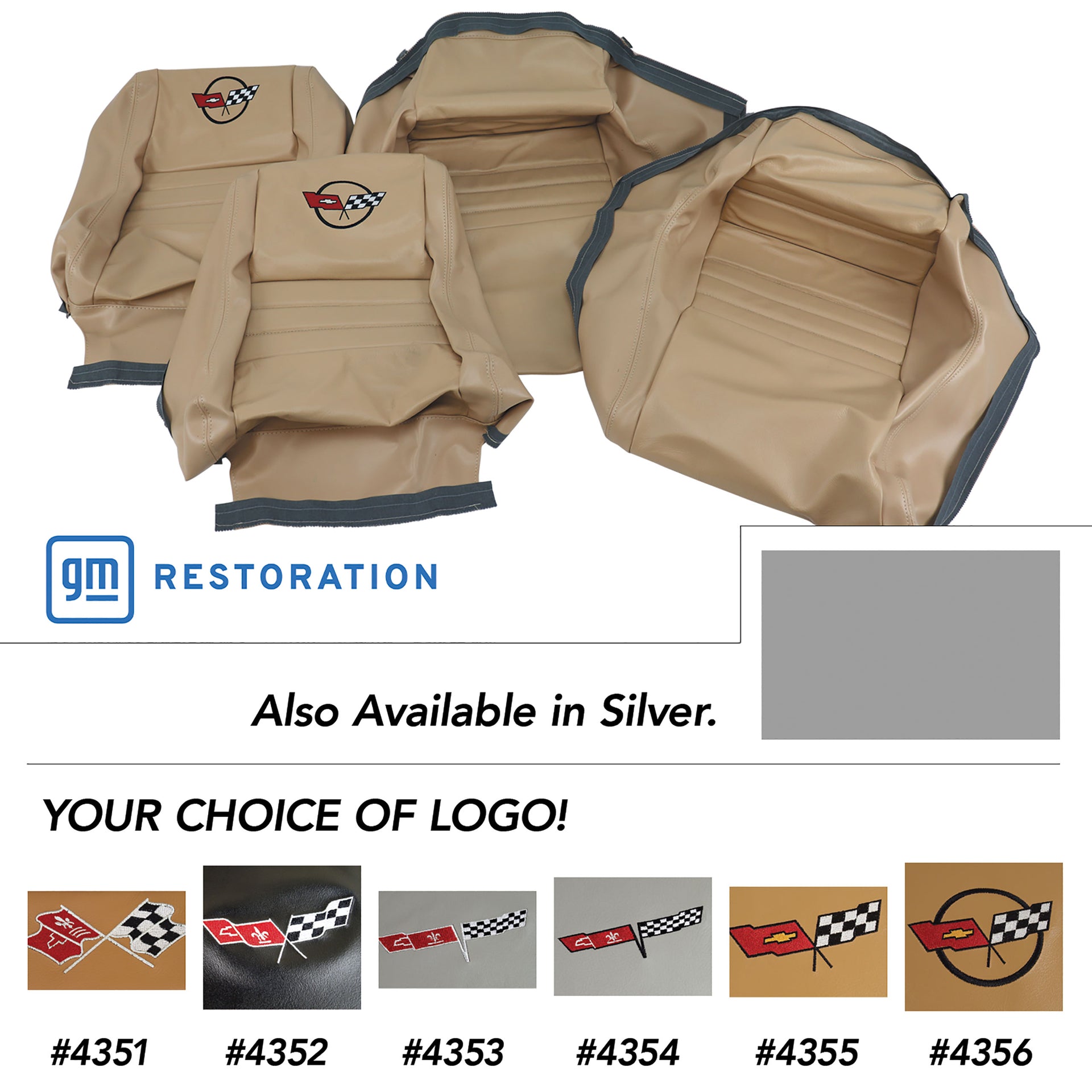 1974-1974 Corvette Embroidered OE Style Seat Covers - Silver Leather/Vinyl-419361E-Corvette-Store-Online