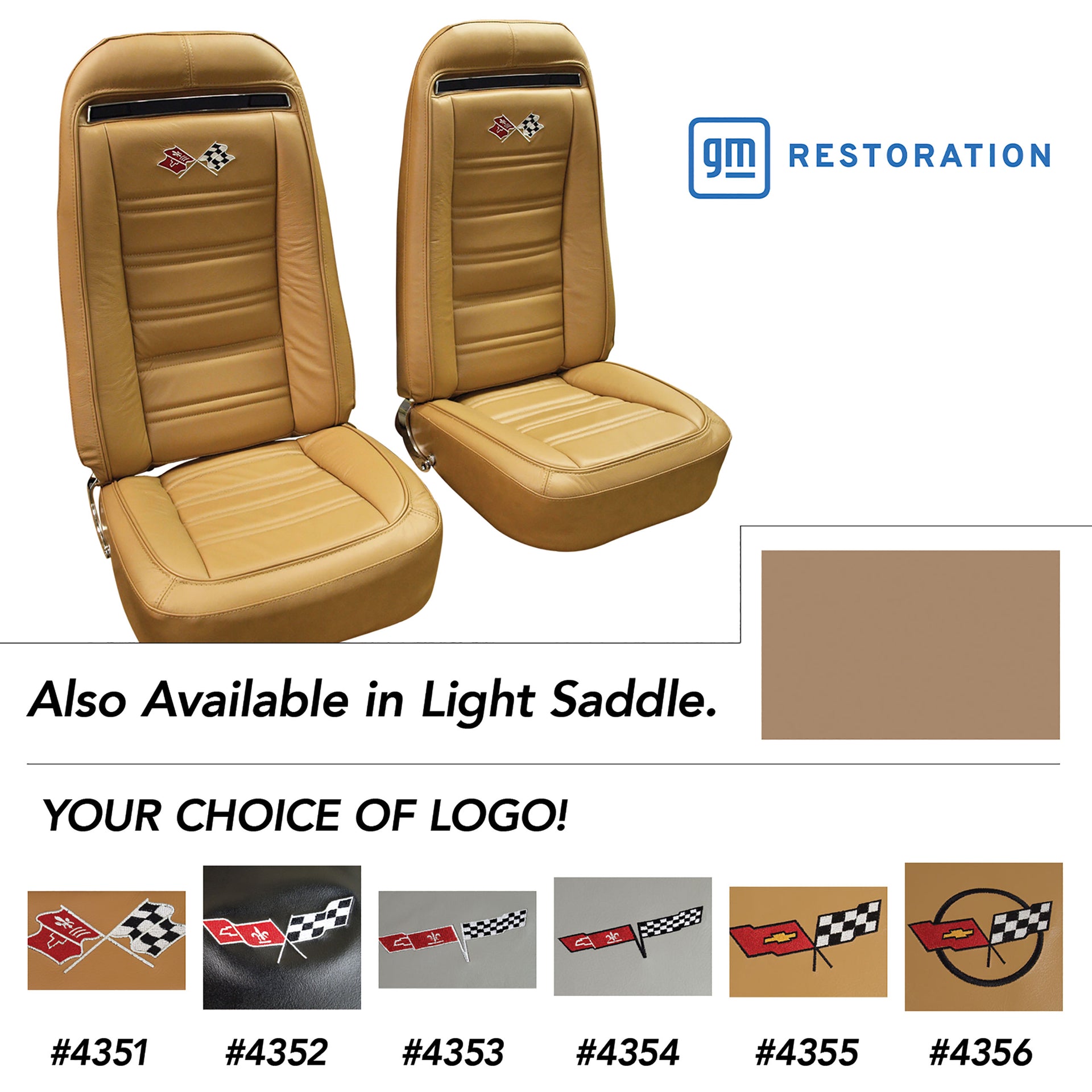 1972-1972 Corvette Embroidered 100% Leather Seat Covers - Light Saddle-419415E-Corvette-Store-Online