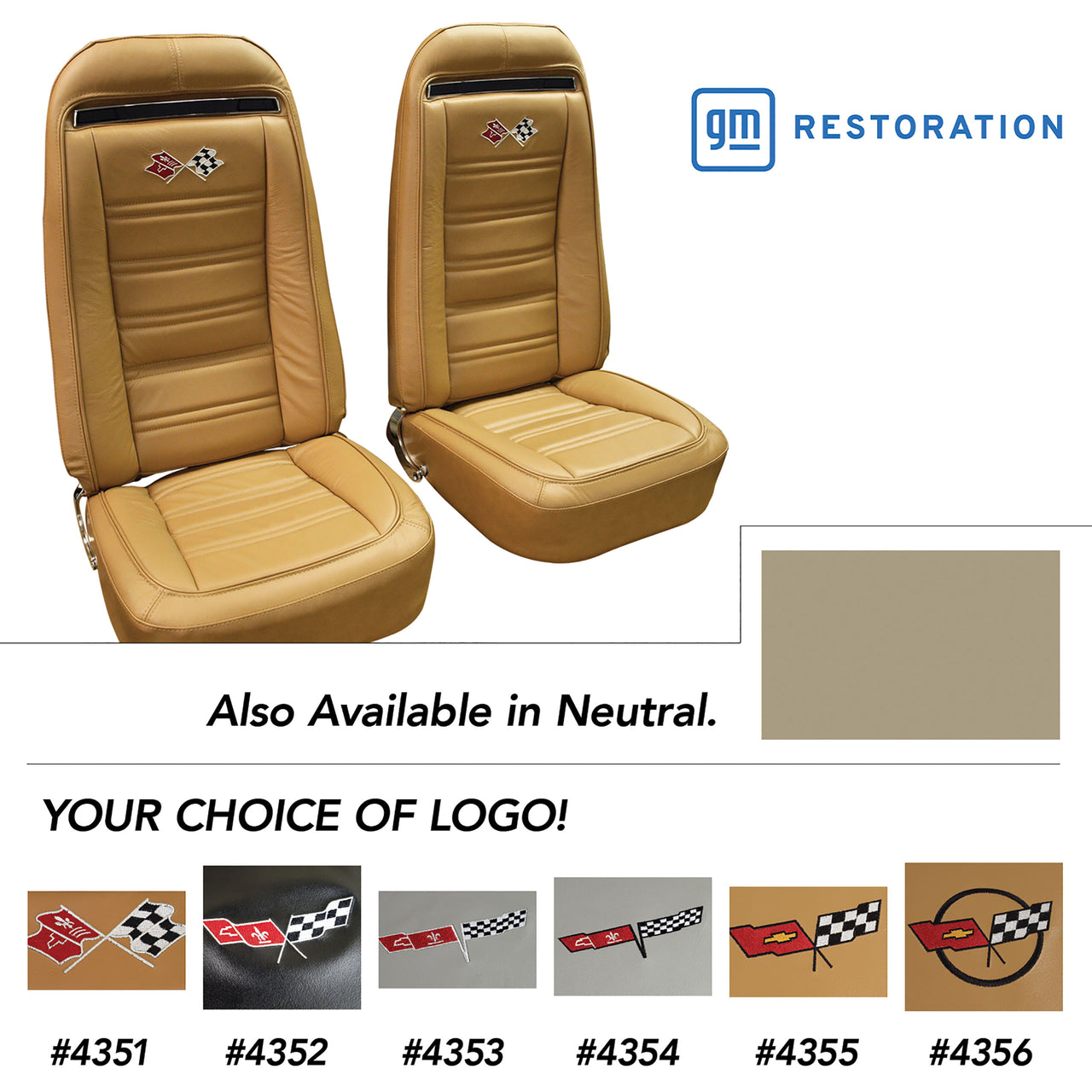 1974-1974 Corvette Embroidered 100% Leather Seat Covers - Neutral-419416E-Corvette-Store-Online