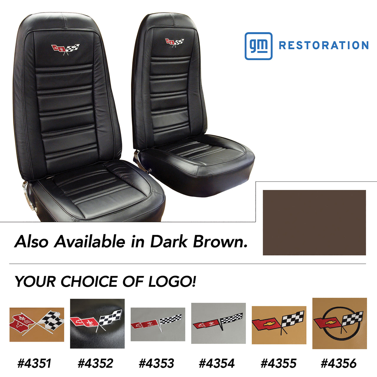 1973-1973 Corvette Embroidered 100% Leather Seat Covers - Dark Saddle-419423E-Corvette-Store-Online