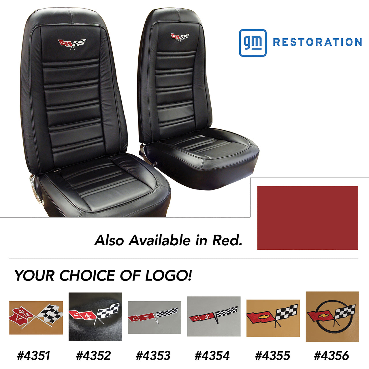 1972-1972 Corvette Embroidered 100% Leather Seat Covers - Red-419430E-Corvette-Store-Online