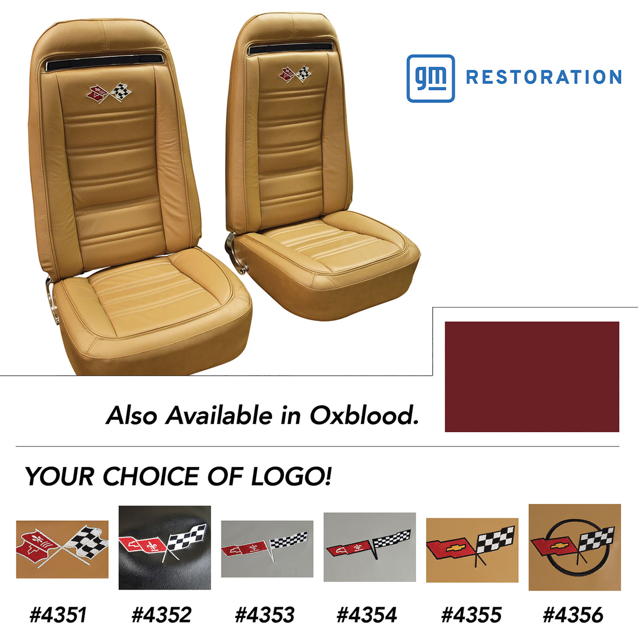 1973-1974 Corvette Embroidered 100% Leather Seat Covers - Oxblood-419431E-Corvette-Store-Online