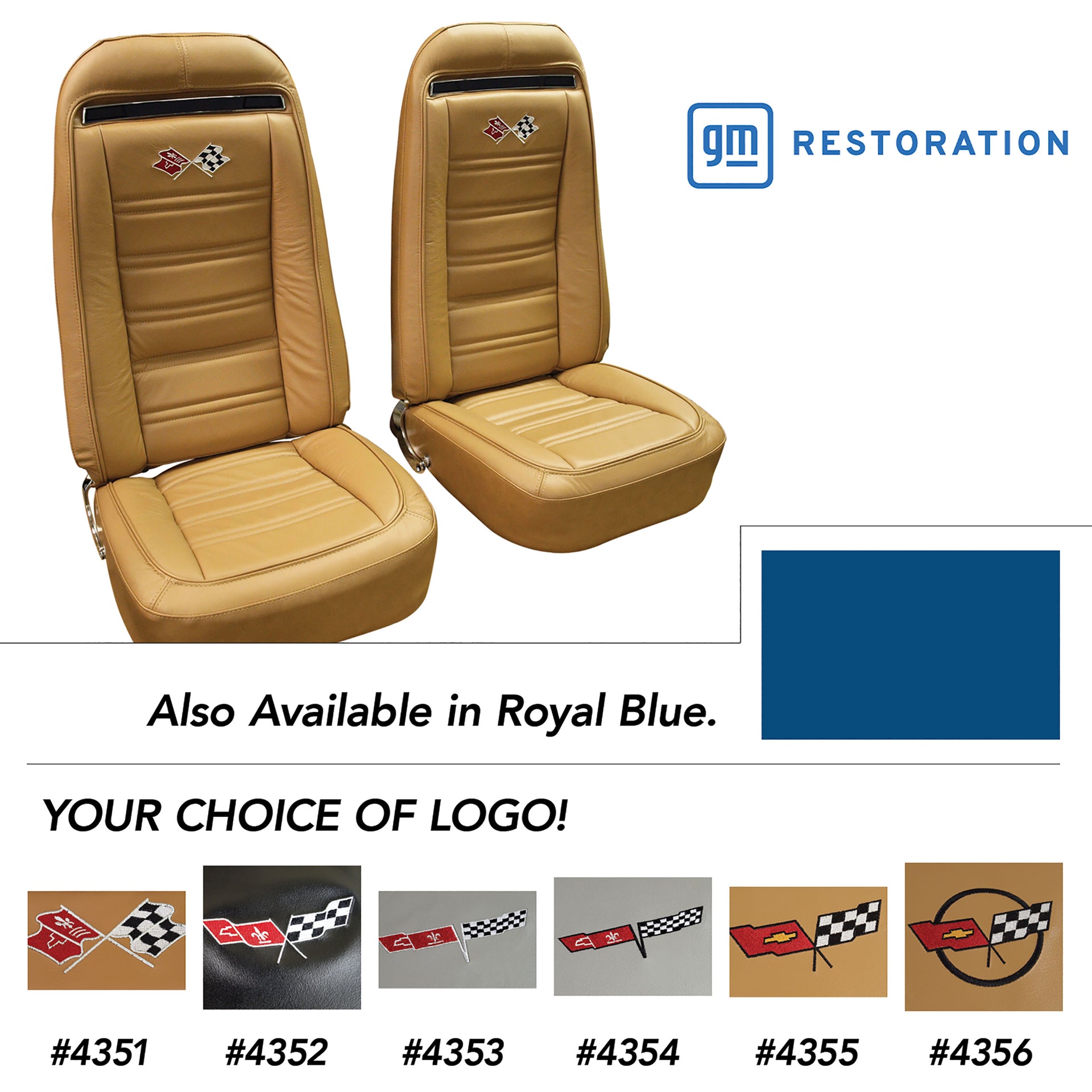 1972-1972 Corvette Embroidered 100% Leather Seat Covers - Royal Blue-419447E-Corvette-Store-Online