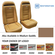 1973-1974 Corvette Embroidered 100% Leather Seat Covers - Medium Saddle-419451E-Corvette-Store-Online