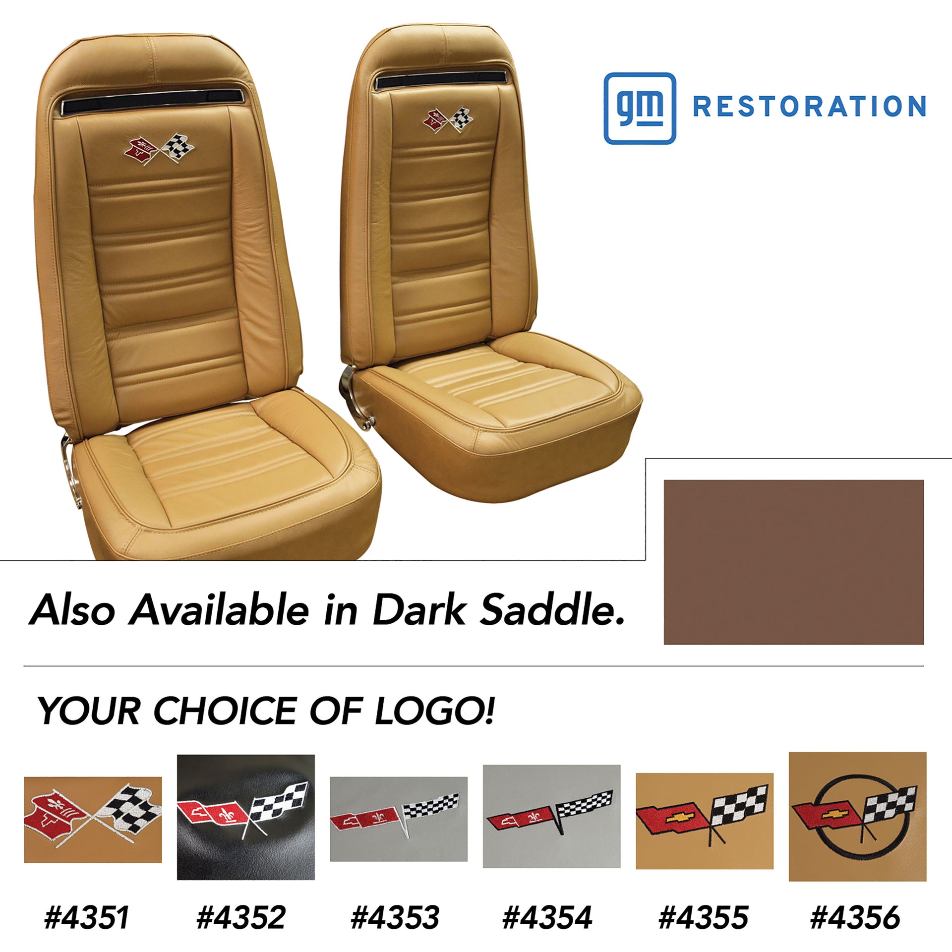 1972-1972 Corvette Embroidered 100% Leather Seat Covers - Dark Saddle-419453E-Corvette-Store-Online